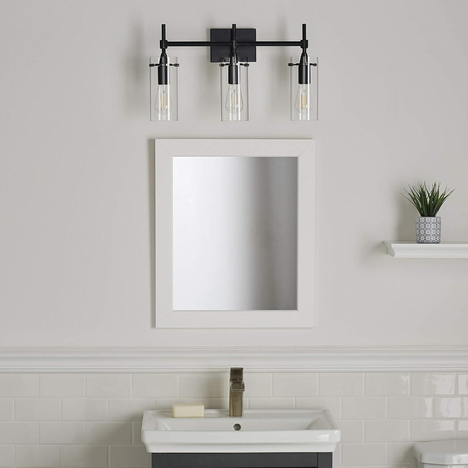 Linea di Liara Effimero Modern Farmhouse Bathroom Vanity Lights Fixtures 3 Lights Over Mirror Matte Black Vanity Lights for Bathroom Light Fixtures Industrial Lighting Frosted Glass Covers, UL Listed