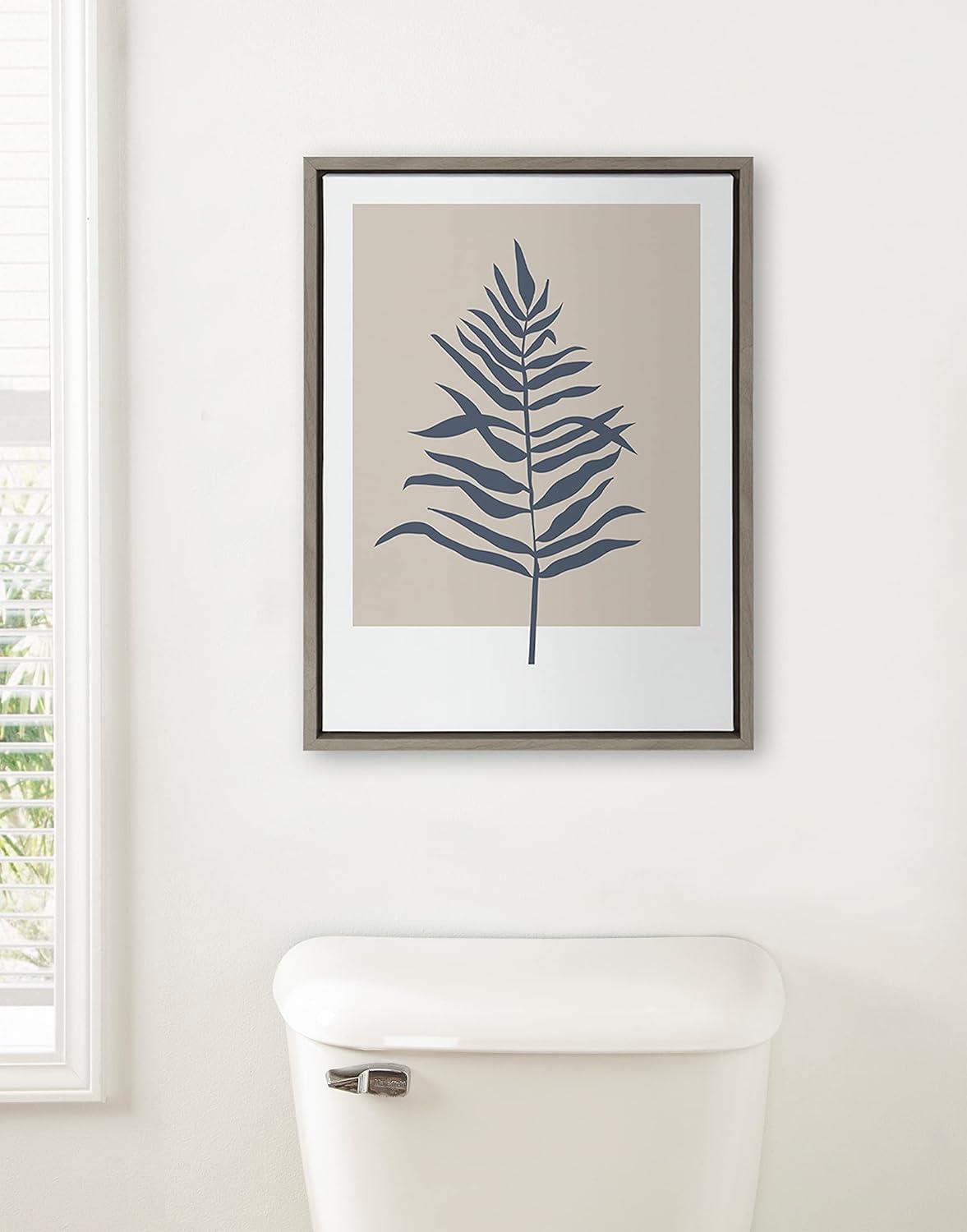 Kate and Laurel Sylvie Muted Tan and Blue Colorblock Botanical Fern Framed Canvas Wall Art by The Creative Bunch Studio, 18x24 Gray, Simple Modern Botanical Wall Decor Art
