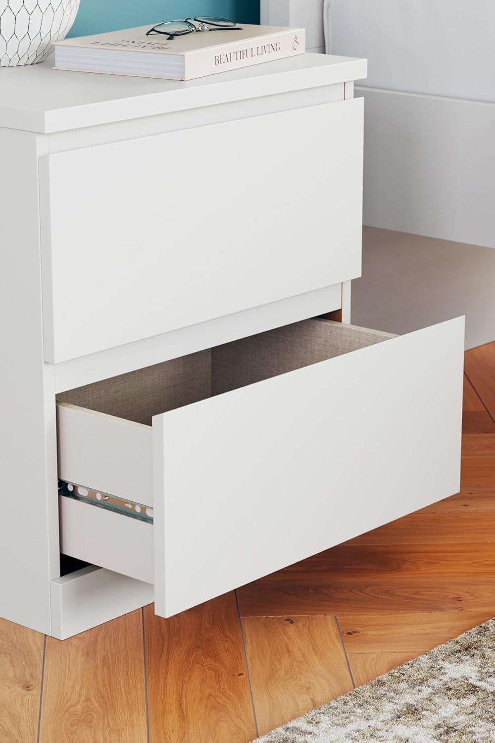 White Modern 2-Drawer Nightstand with Sleek Design