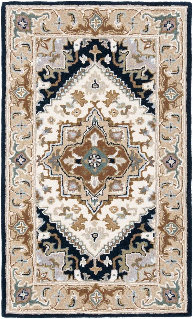 SAFAVIEH Heritage York Oriental Wool Area Rug, Beige/Navy, 6' x 9'