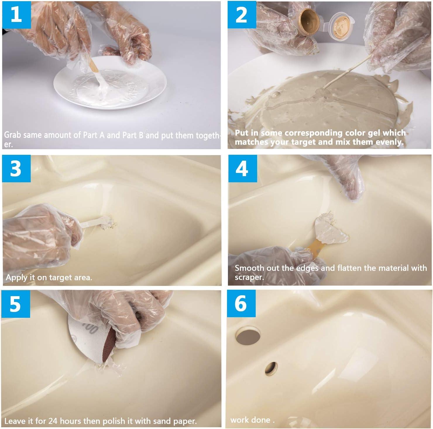 Tub, Tile and Shower Repair Kit (Color Match), 3.7oz Fiberglass Repair Kit, Porcelain Repair Kit White/Almond/Black/Bone/Bisque/Biscuit/Grey/Cream/Off White/Beige, Odorless Bathtub Paint