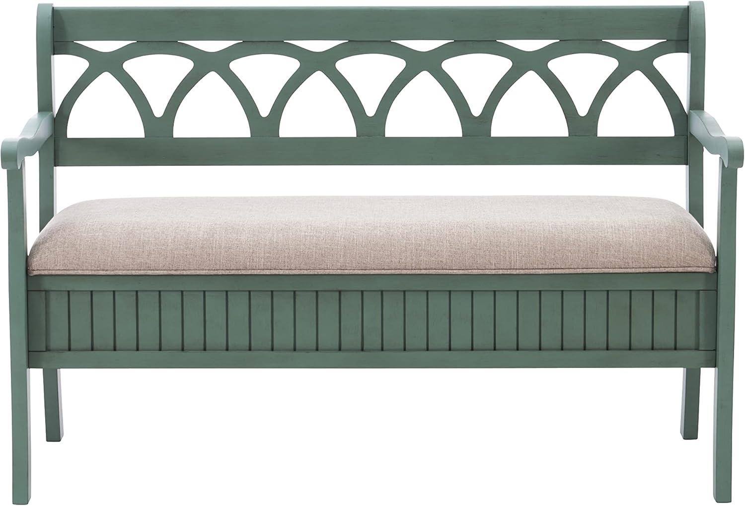 Powell Elliana Storage Bench, Teal Finish with Beige Fabric