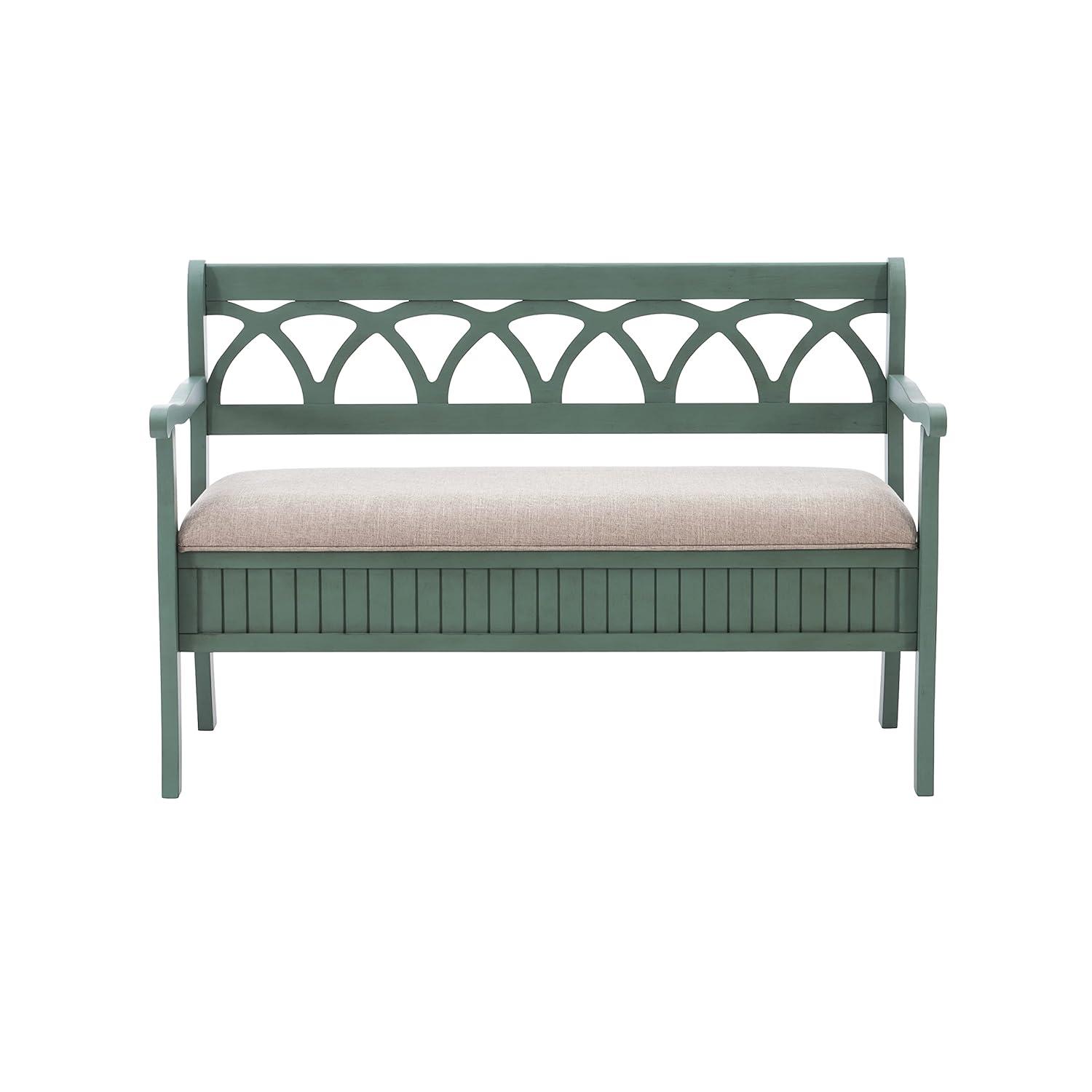 Powell Elliana Storage Bench, Teal Finish with Beige Fabric