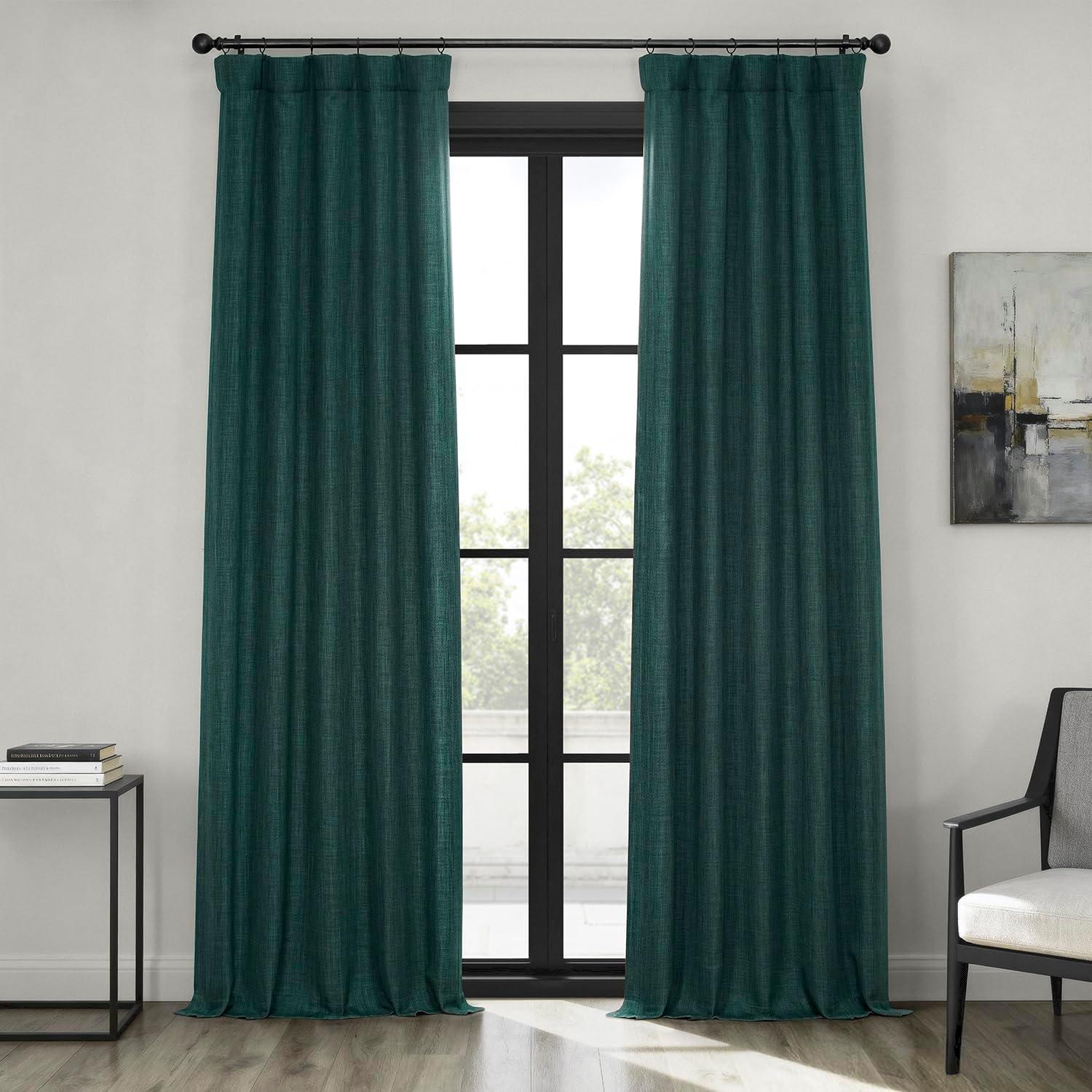 HPD Half Price Drapes Focal Green Faux Linen Room Darkening Curtains for Bedroom & Living Room Curtains (1 Panel), Door & Window Curtains 84 inches long, Rod Pocket Curtains & drapes, 50W X 84L