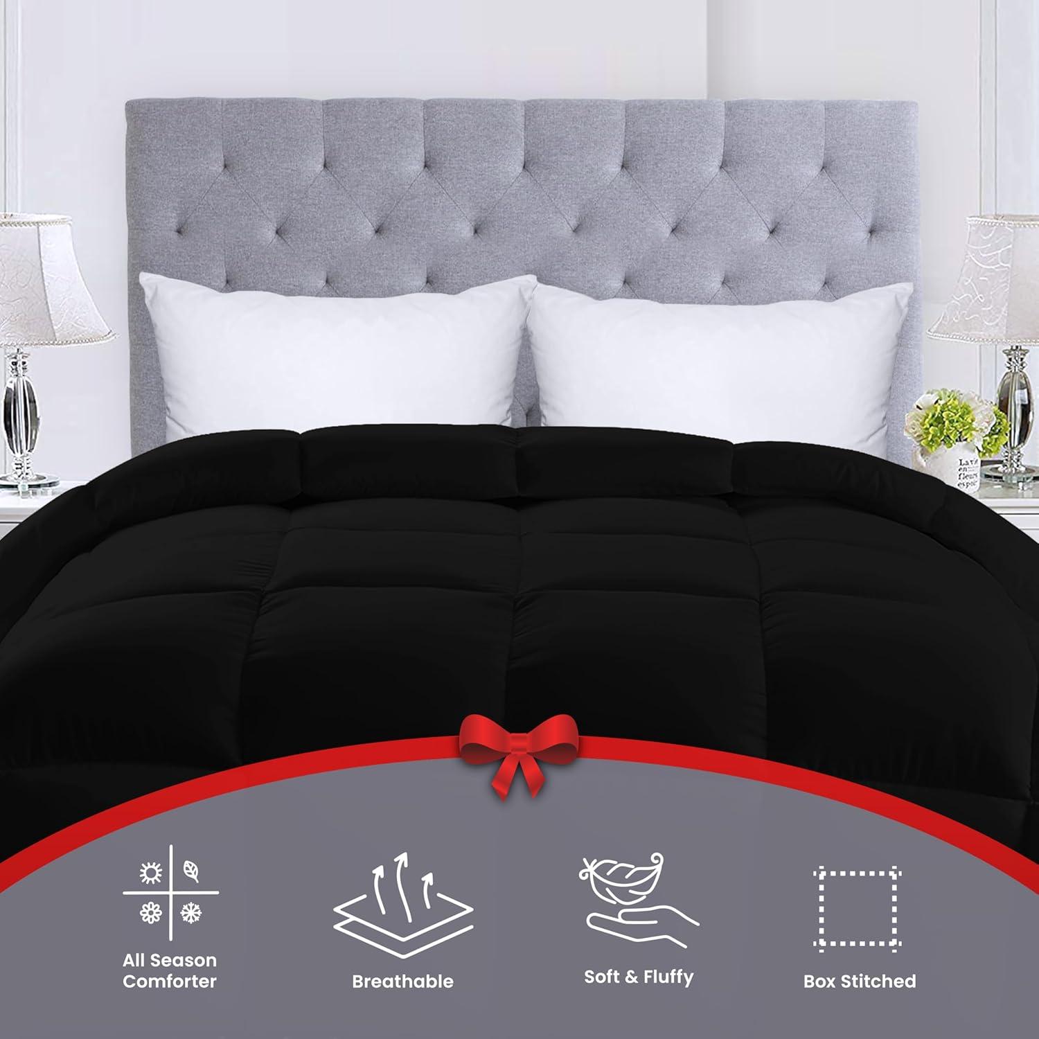 Utopia Bedding Comforters King Size, All Season Duvet Insert, Down Alternative Box Stitched Bed Comforter with Corner Tabs, Machine Washable (Black)