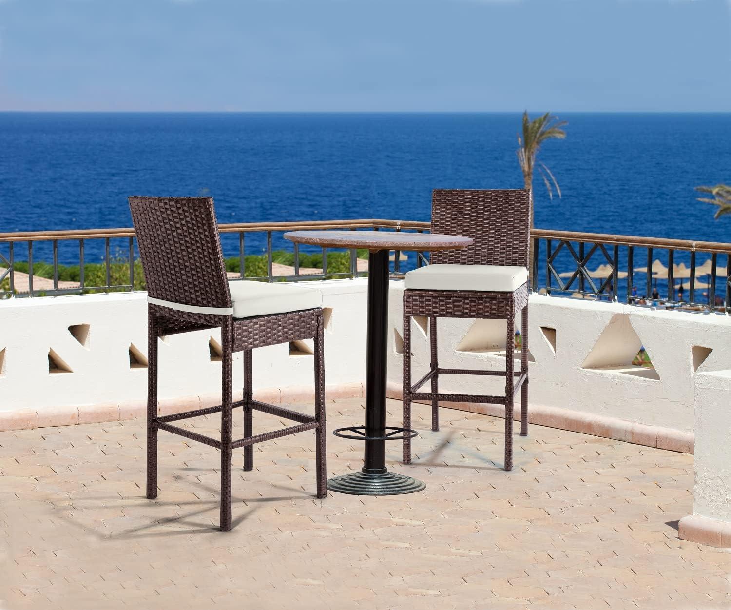 Outdoor Bar Stools Wicker Patio Stools & Bar Chairs Set of 2 Counter Height Stools Footrest Armless Brown