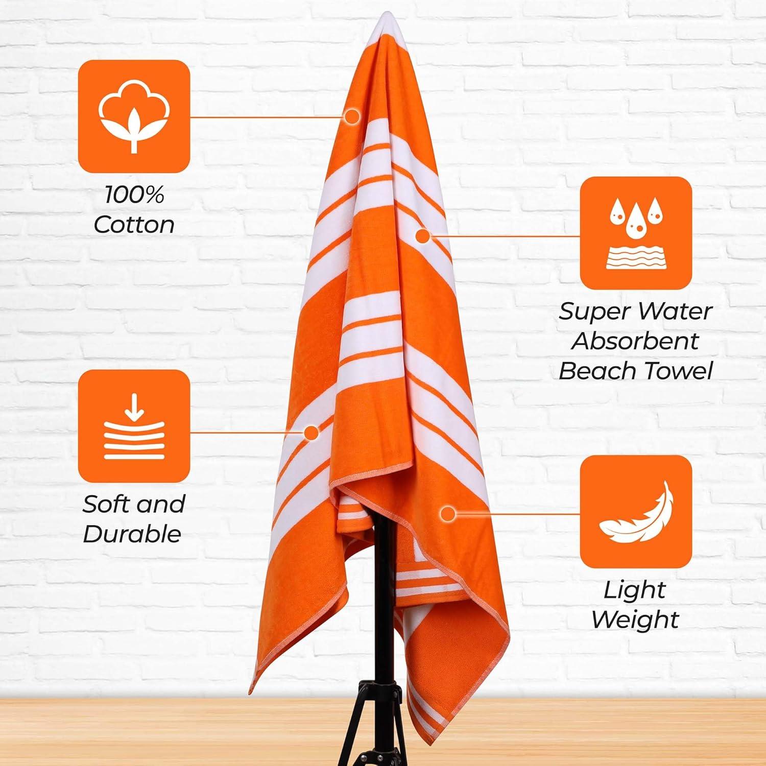 Superior Cotton Striped Oversized Beach Towel, 34" x 64", Orange