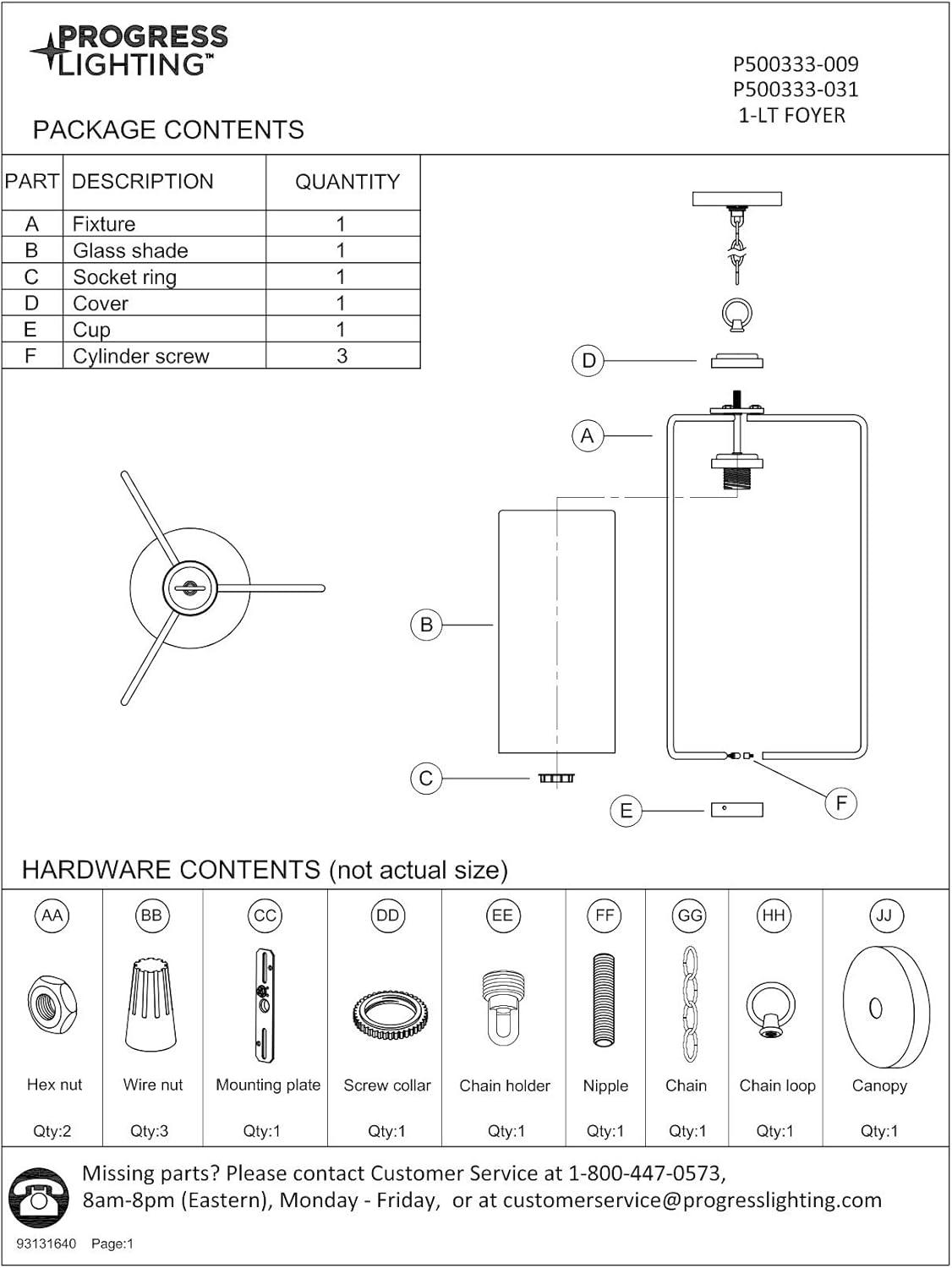 Progress Lighting Merry Collection 1-Light Brushed Nickel Etched Glass Foyer Pendant