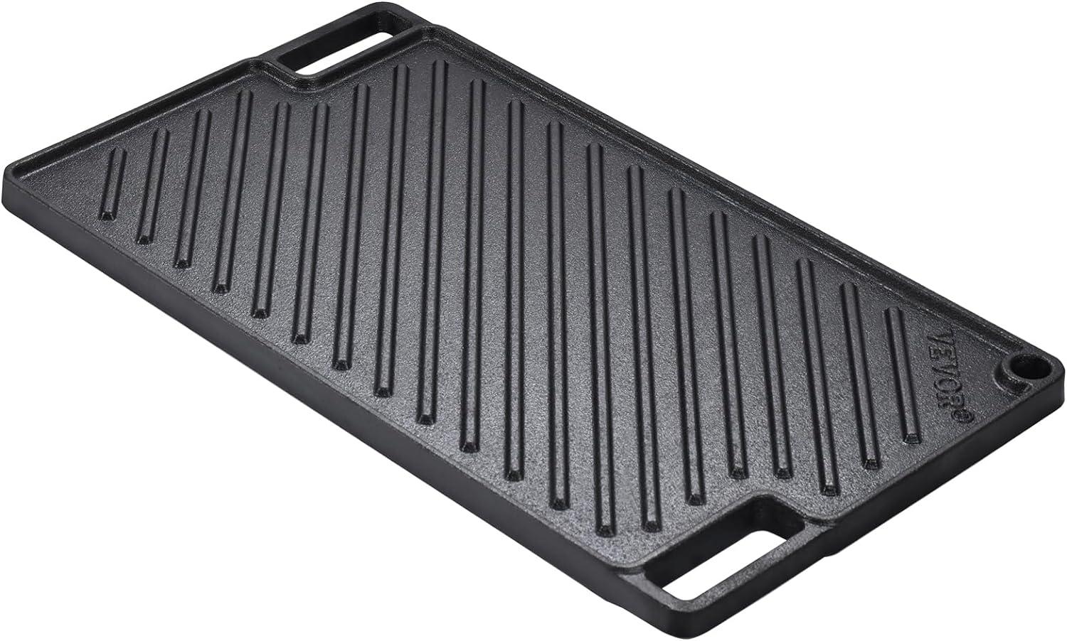 Black Cast Iron Reversible Double Burner Griddle Pan