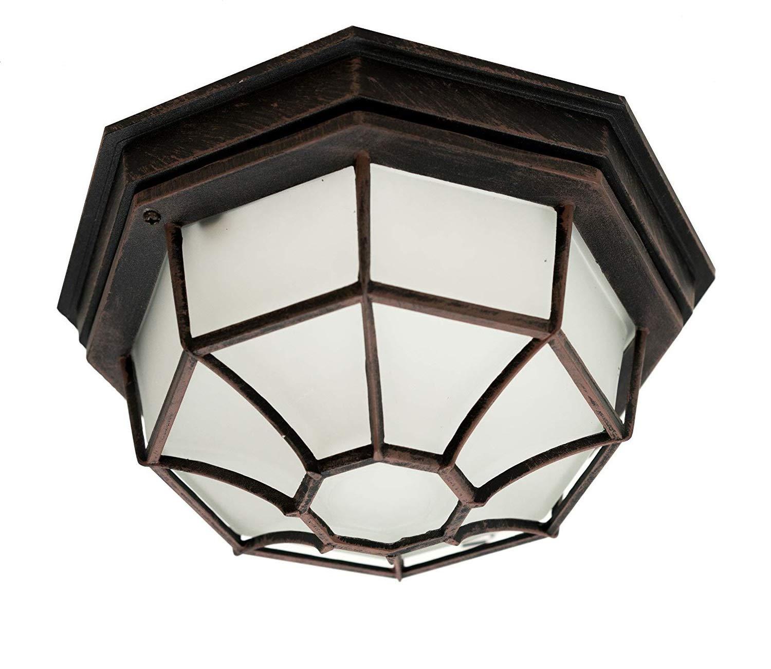 Trans Globe Lighting 40582 Wagon Wheel 1 Light Outdoor Flush Mount Ceiling Fixture - Rust