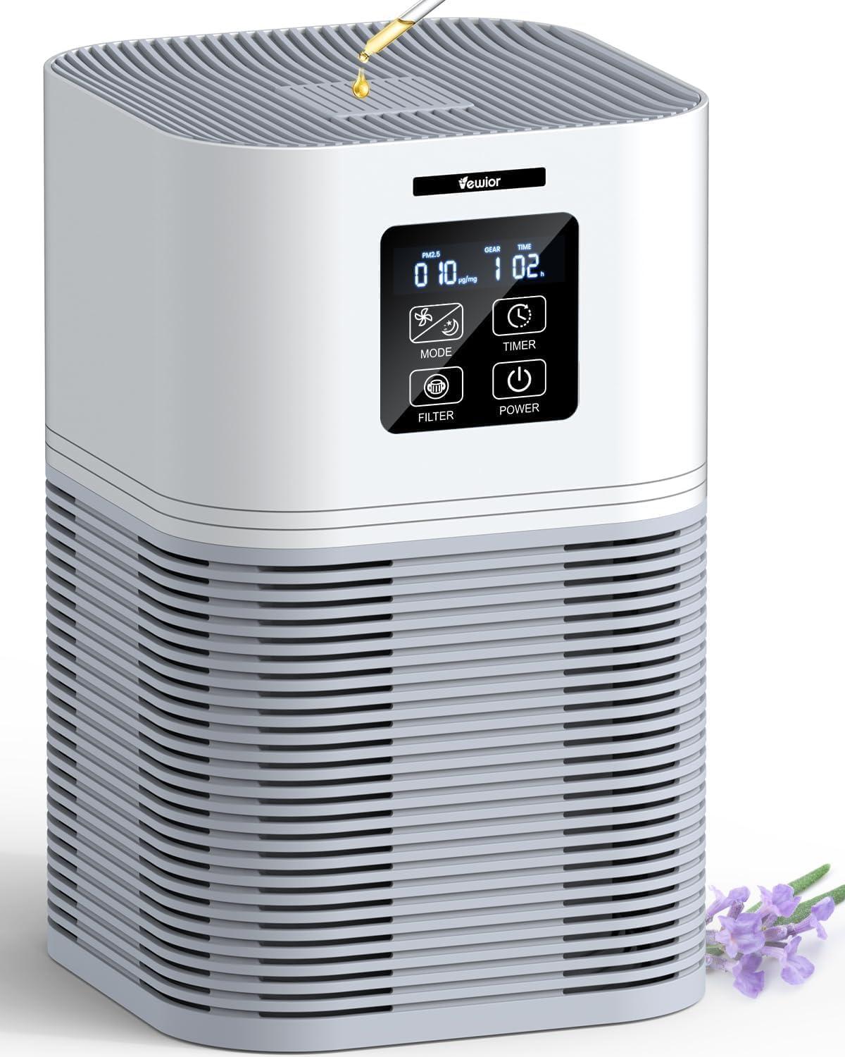 Air Purifiers For Home, HEPA Air Purifiers For Large Room Up To 600 Sq.Ft, H13 True HEPA Air Filter With Fragrance Sponge 6 Timers Quiet Air Cleaner For Pet Dander Wildfire