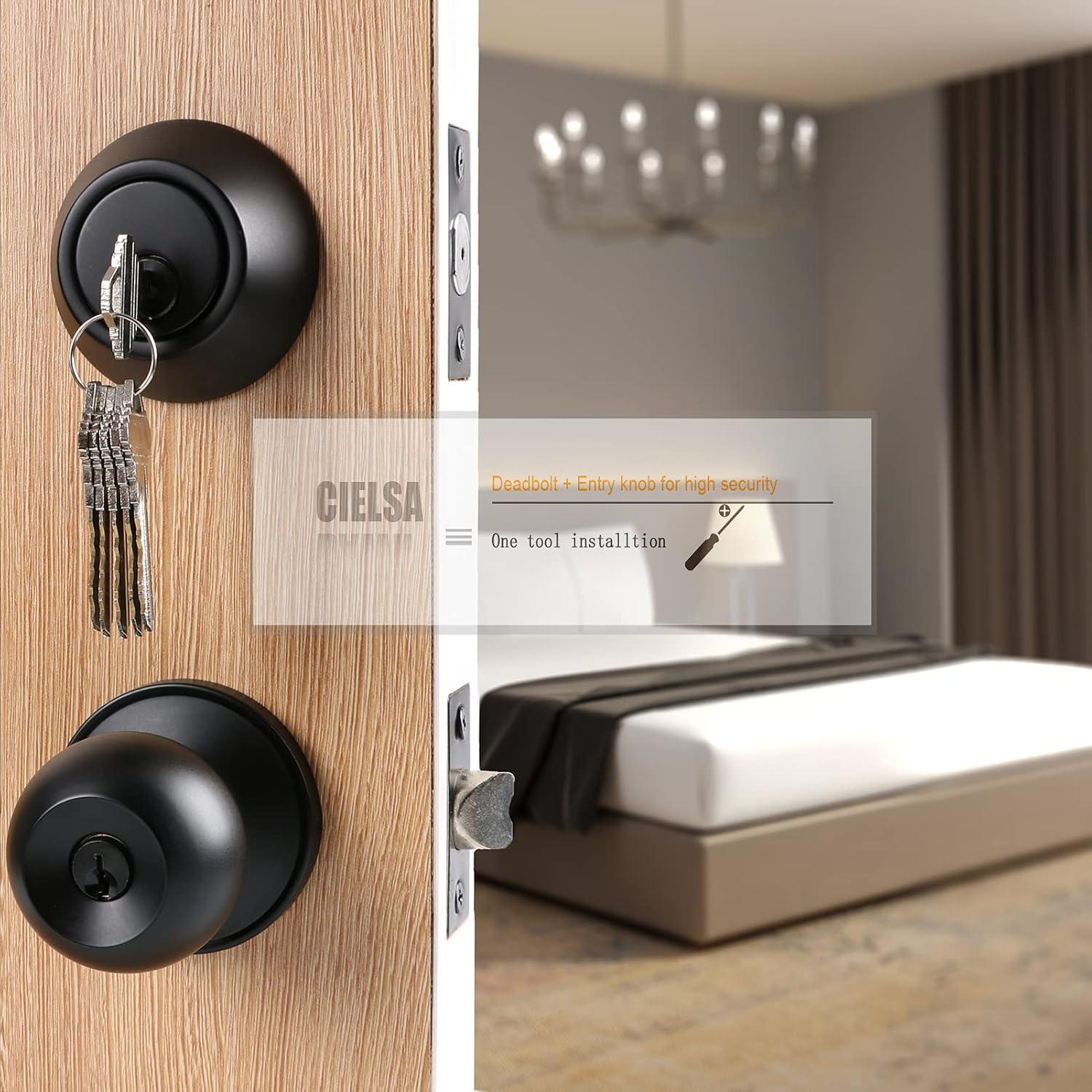 3 Pack Keyed Alike Entry Door Knobs and Single Cylinder Deadbolt Lock Combo Set Security for Entrance and Front Door with Classic Matte Black Finish