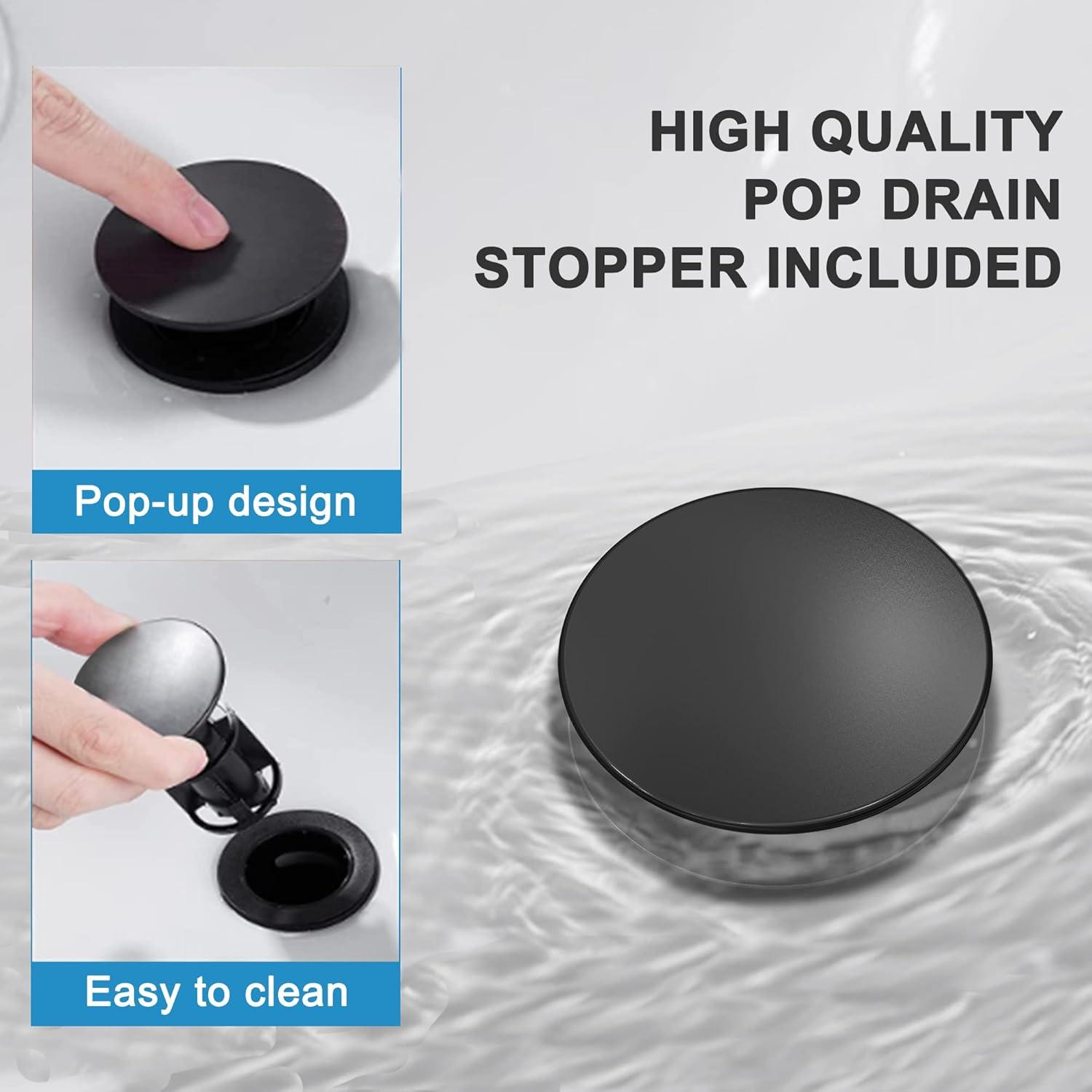 Black Bathroom Faucet Single Hole Bathroom Sink Faucet, Matte Black Single Handle Vanity Basin Faucets with Supply Deck Plate, Modern Farmhouse RV Faucet 1 or 3 Holes