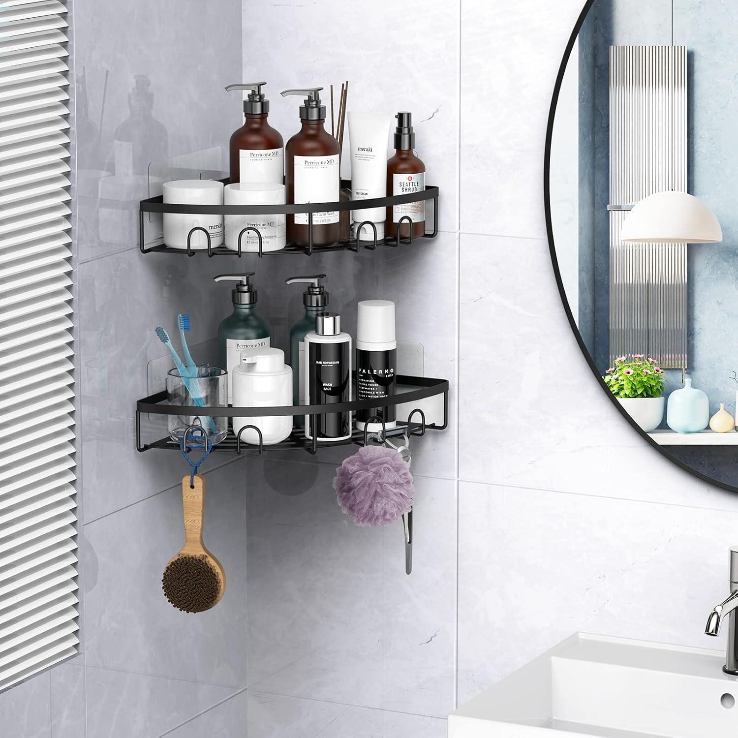 Black Iron Adhesive Mount Corner Shower Caddy Set