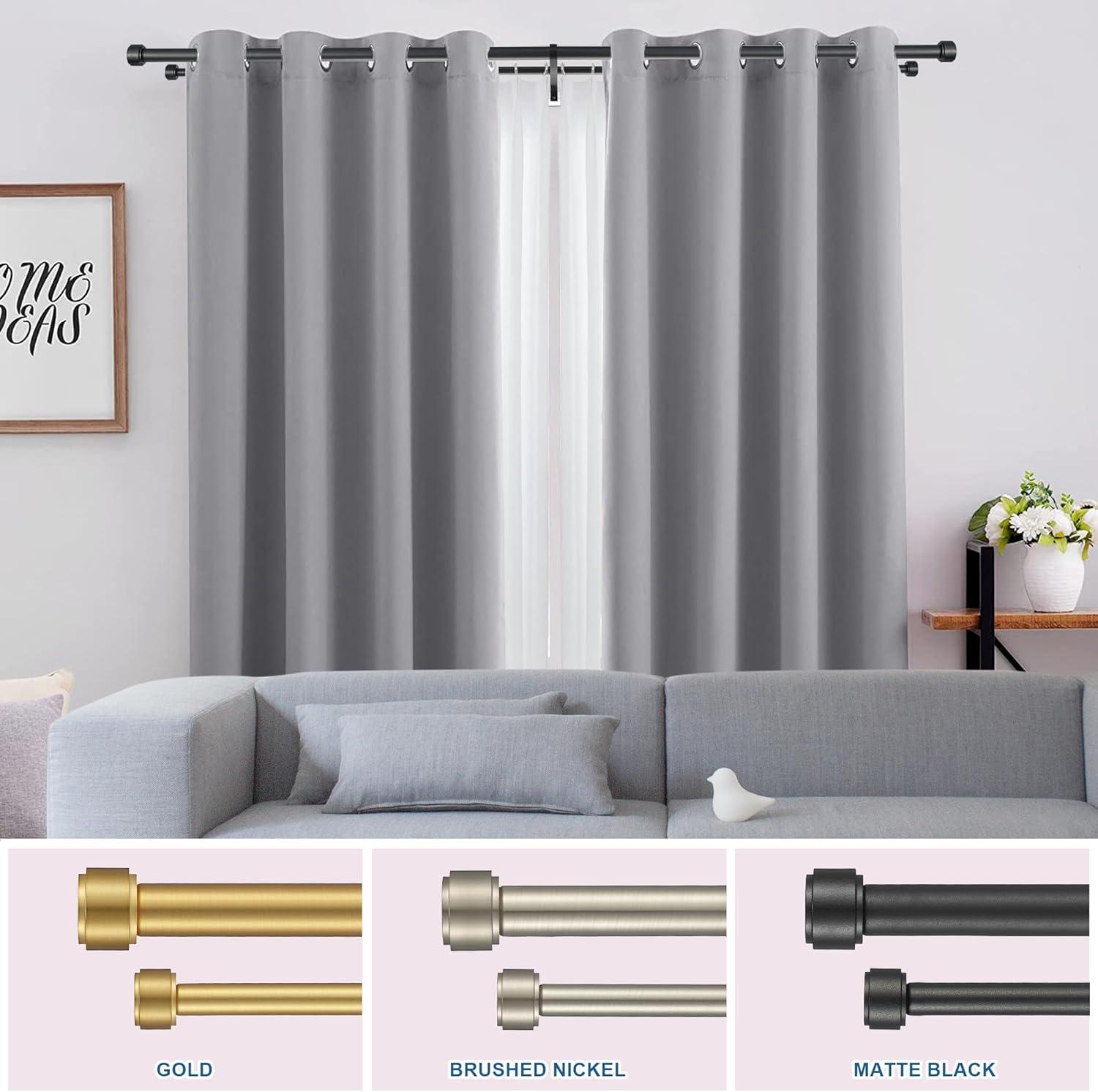 Exclusive Home 36"-72" Topper Double Curtain Rod - Matte Black: Adjustable Iron Set, 25 lb Capacity, Flat Cap Finial