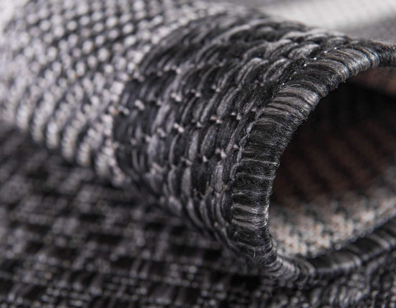 4' x 6' James Modern Border Stripe Indoor/Outdoor Area Rug, Black/Cream - JONATHAN Y