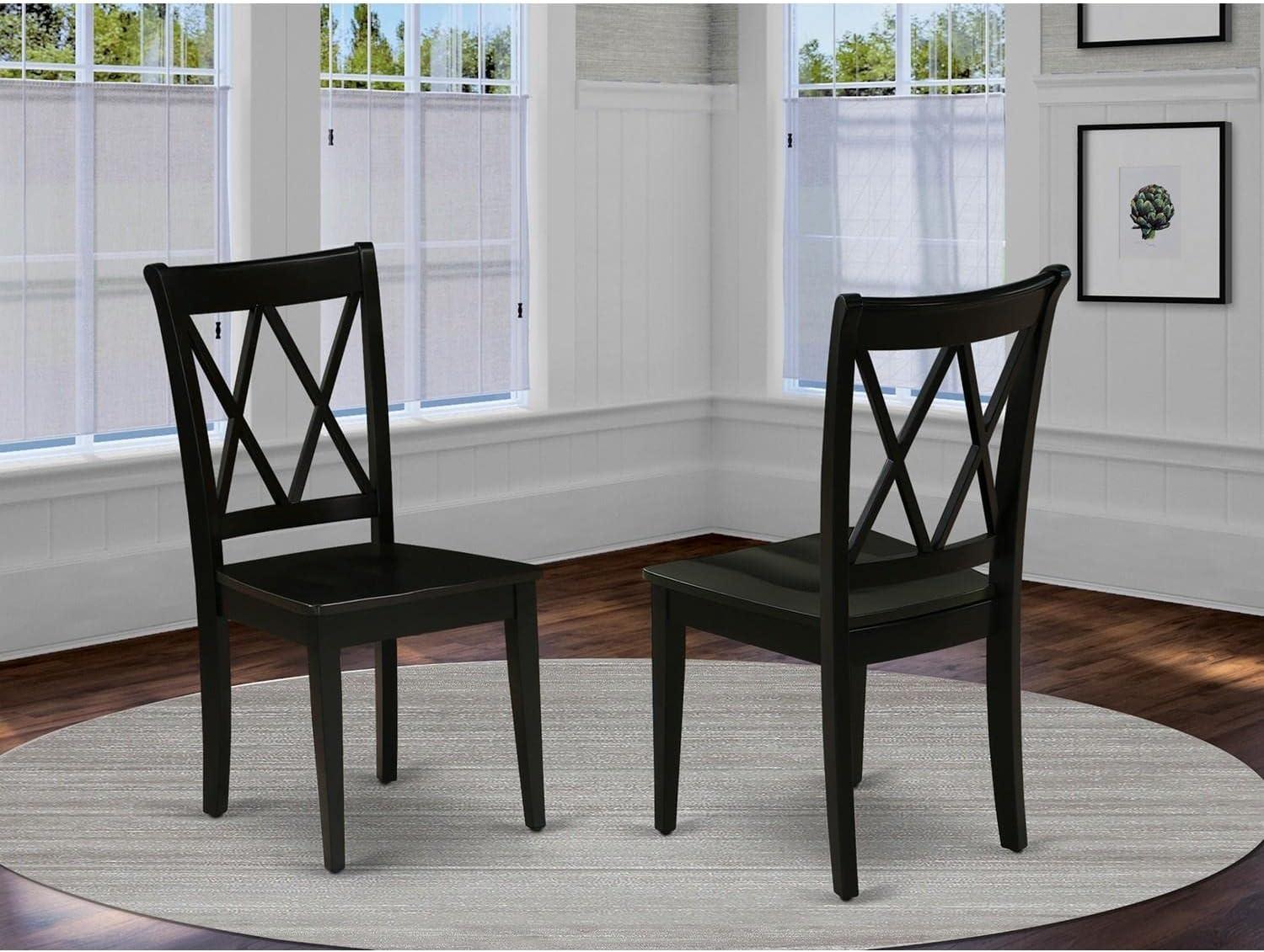 East West Furniture Clarksville 11" Wood Dining Chairs in Black (Set of 2)