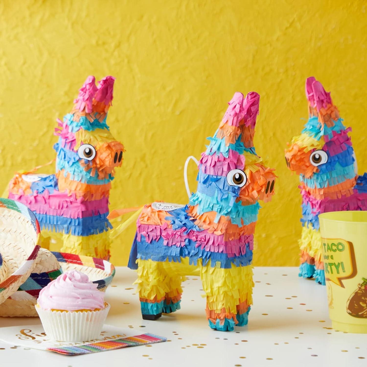 Blue Panda 3 Pack Mini Donkey Pinata for Cinco de Mayo Fiesta, Kids Birthday Party Supplies, 5.5 x 9.25 x 2.15 in