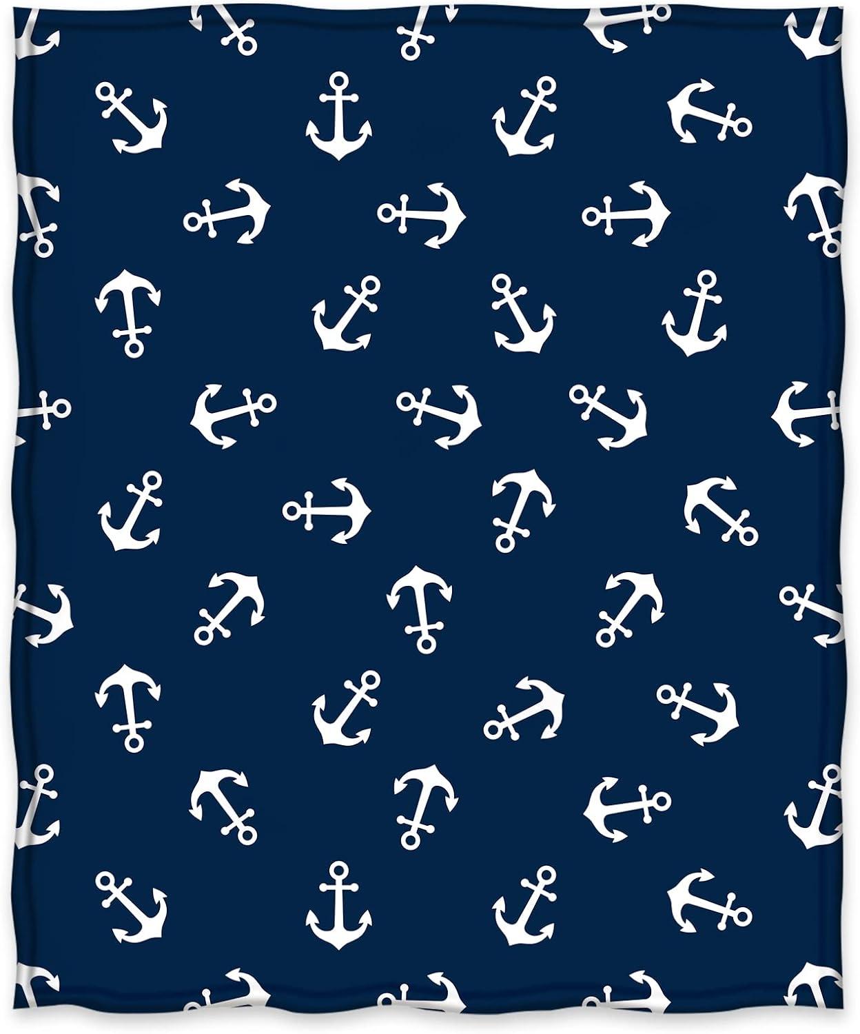 Navy Blue Nautical Anchor Flannel Throw Blanket 50"x60"