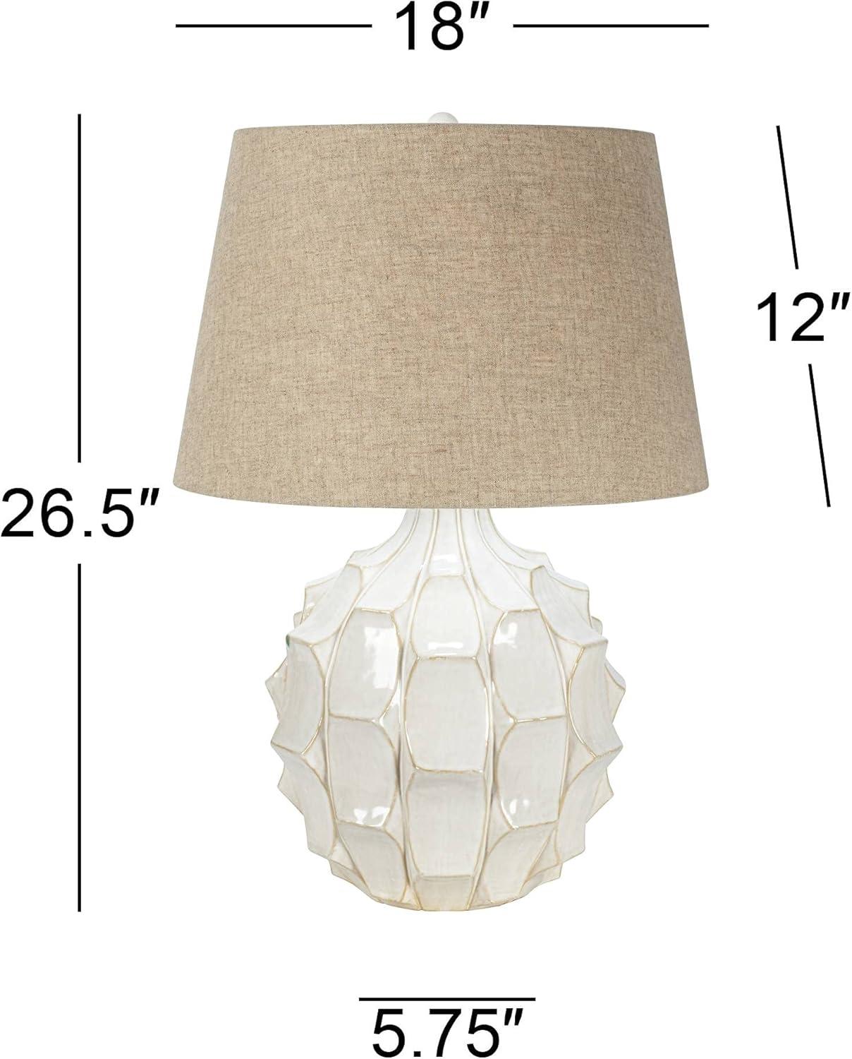 Possini Euro Design Cosgrove Modern Mid Century Table Lamp 26 1/2" High White Glazed Ceramic Light Brown Linen Drum Shade for Bedroom Living Room Home