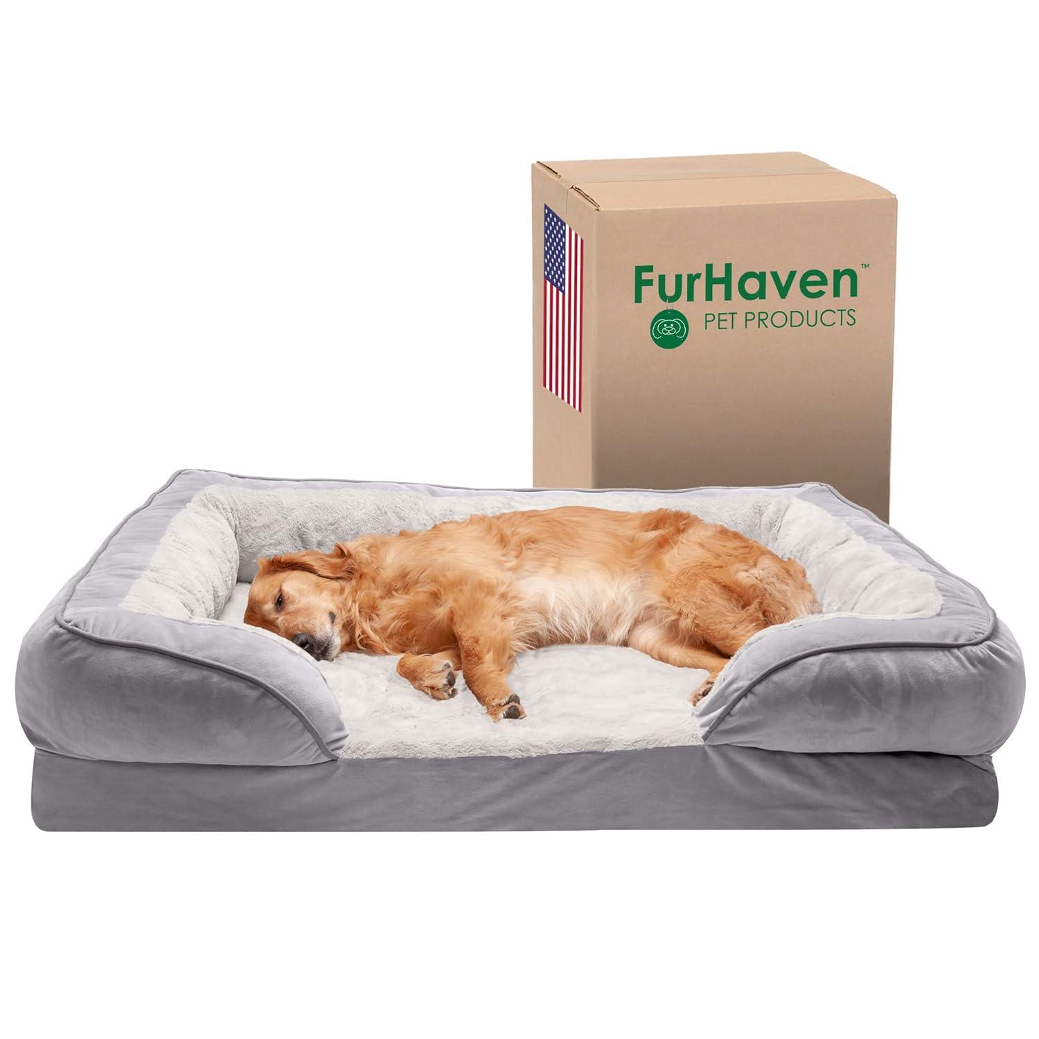 FurHaven Velvet Waves Perfect Comfort Cooling Gel Sofa Dog Bed - Jumbo, Granite Gray