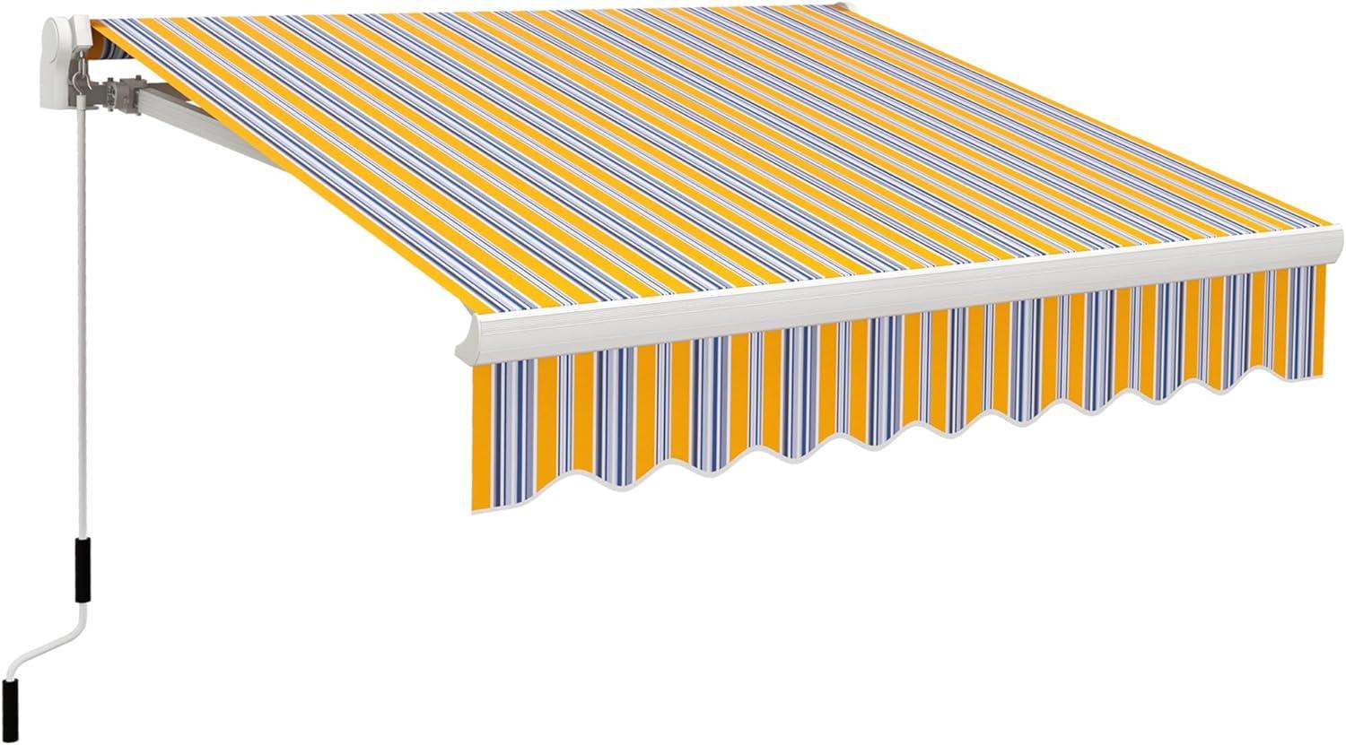 Outsunny 8' Yellow and Blue Striped Retractable Patio Awning