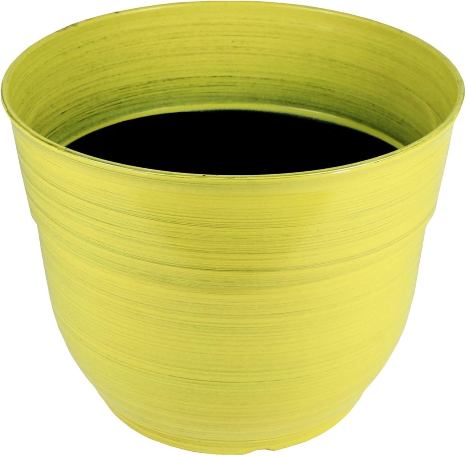 Garden Elements Indoor/Outdoor Glazed Brushed Happy Plastic Planter, Large, Bright Yellow, 15"