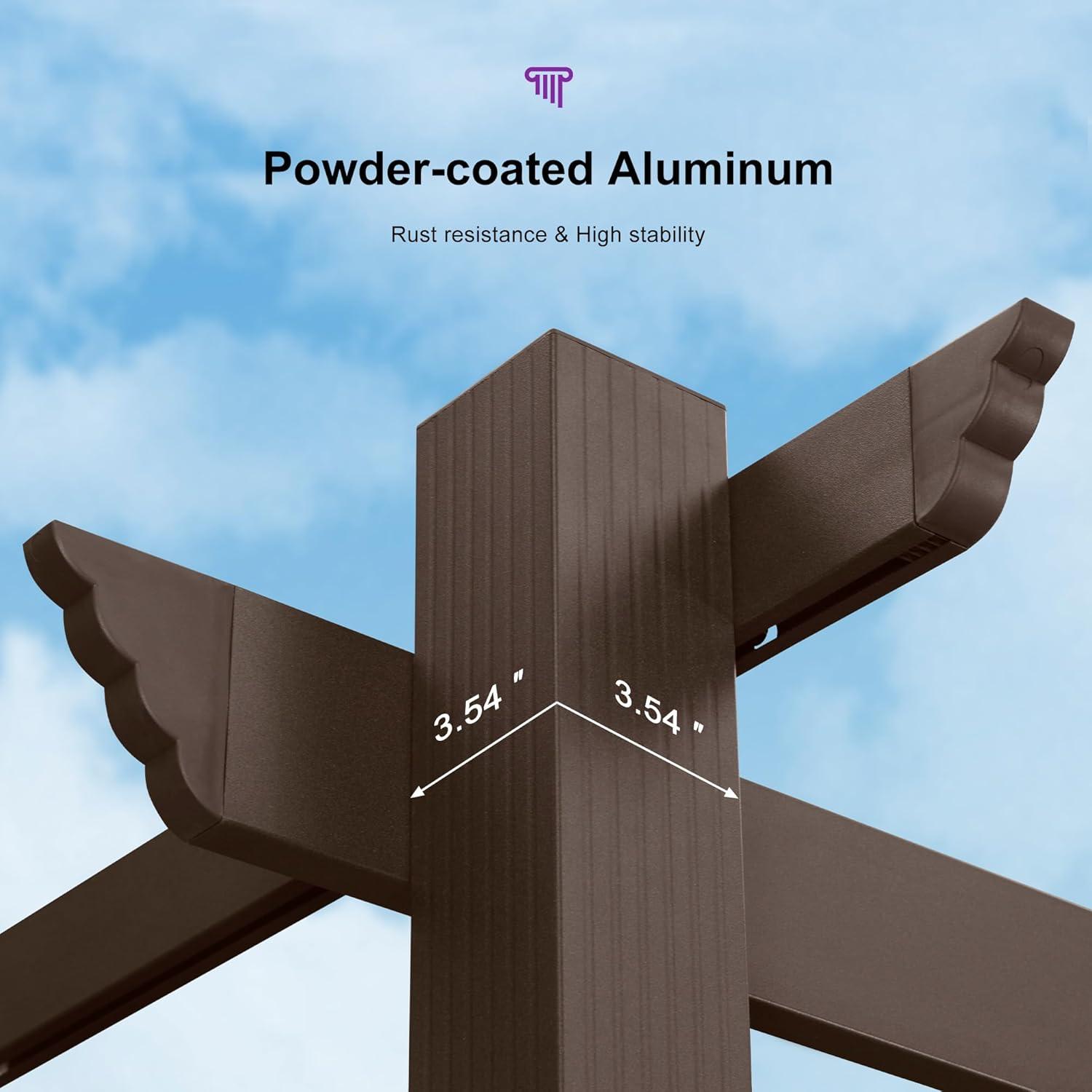 PURPLE LEAF Pergola 10' X 13' Outdoor Retractable Metal Patio Pergola with Shade Cover for Garden Yard Pavilion Grill for Beach Deck Gazebo, Terra