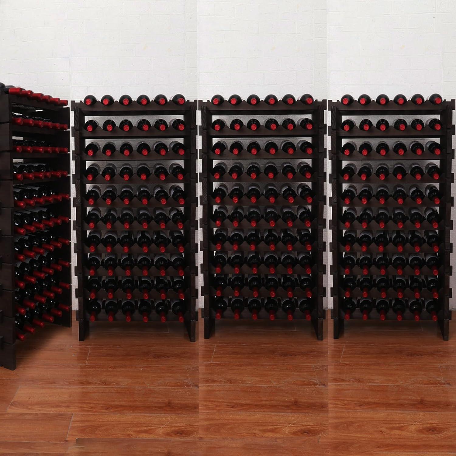 Wine Rack Solid Wood Stackable Storage Wooden Wine Rack Wine Cabinet (60 Bottles, Gray)