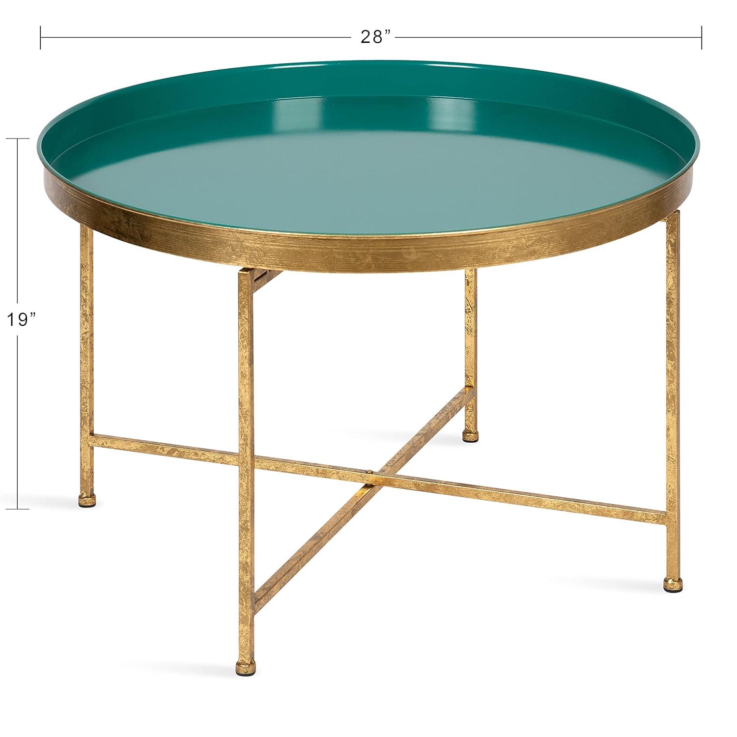 Kate and Laurel Celia Round Metal Coffee Table, 28.25x28.25x19, Teal and Gold