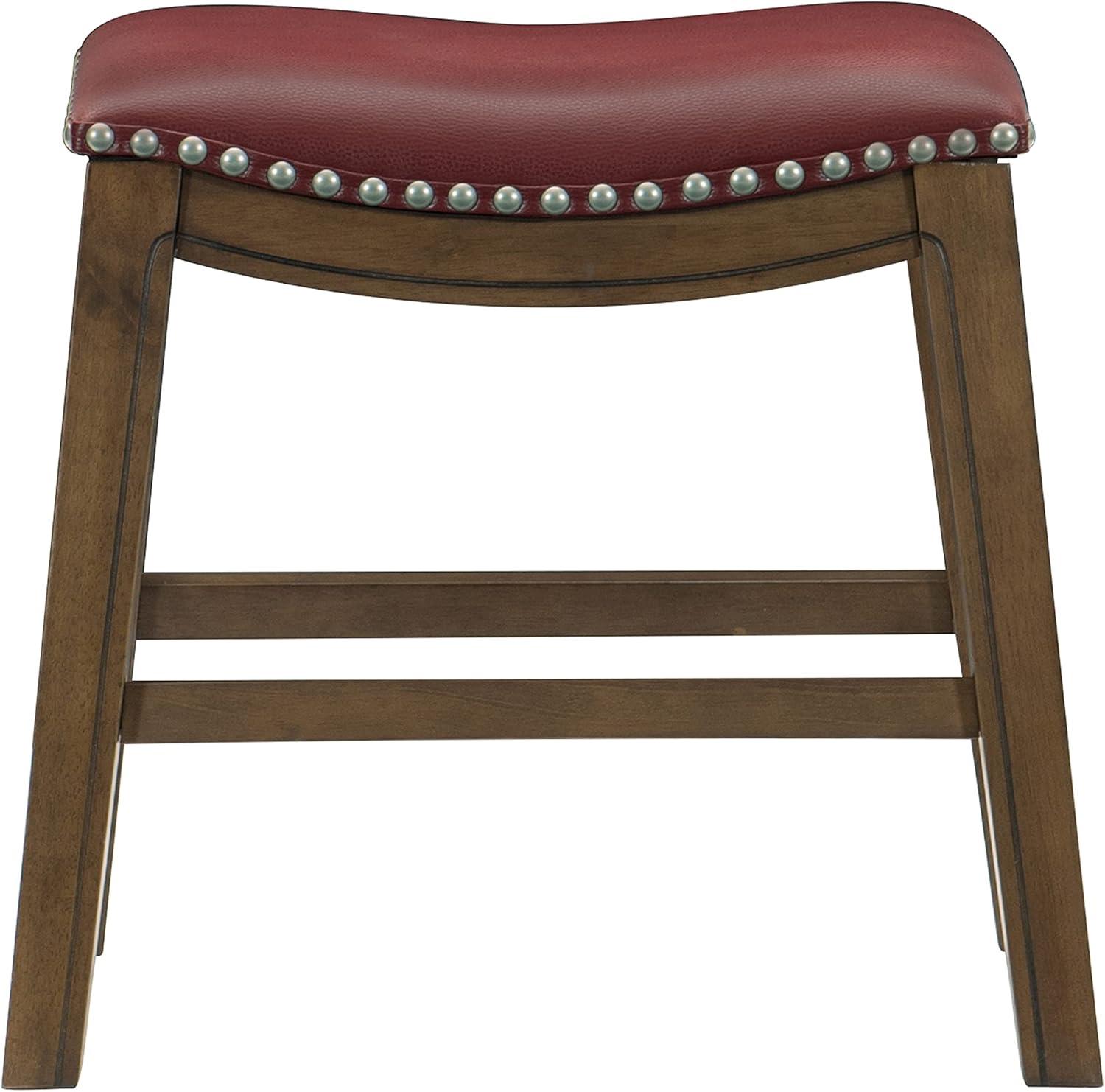 Homelegance 18" Dining Height Wooden Bar Stool Saddle Seat Barstool, Red Brown