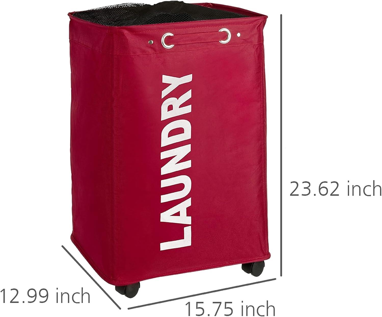 Laundry Basket with Wheels, Sorter, With Lid, Storage, Laundry Hamper, Laundry Bin, Slim red