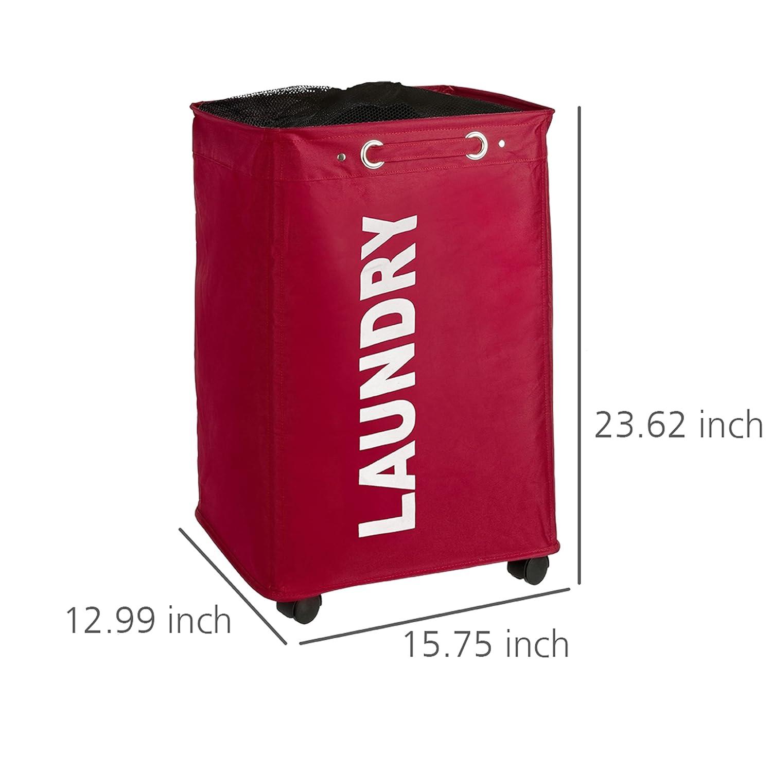 Laundry Basket with Wheels, Sorter, With Lid, Storage, Laundry Hamper, Laundry Bin, Slim red