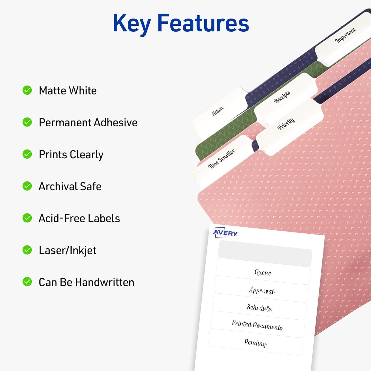 Avery Mini-Sheets File Folder Labels, 2/3" x 3-7/16", 300ct (2181)