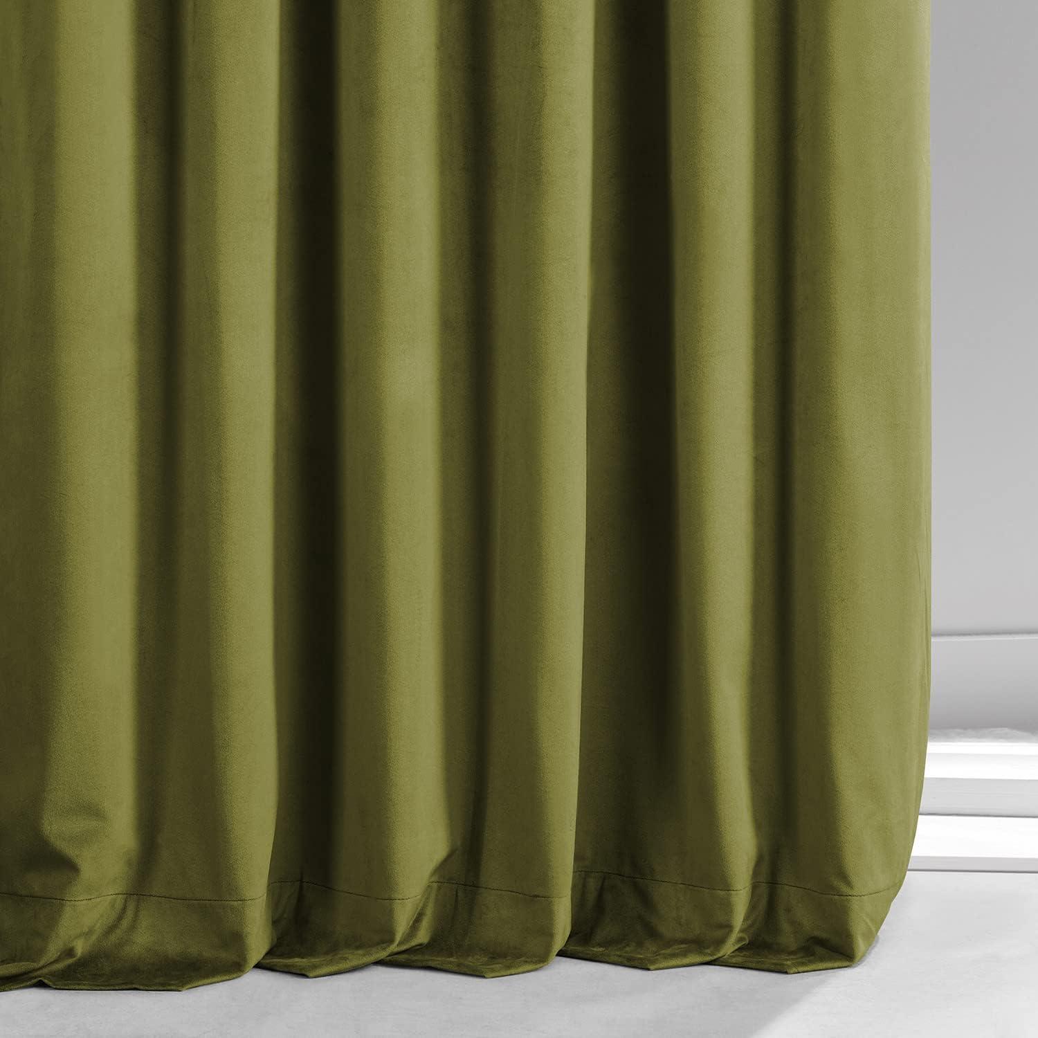 Half Price Drapes Signature Jalapeno Green Plush Velvet Hotel Blackout Curtains(1 Panel),50W X 84L