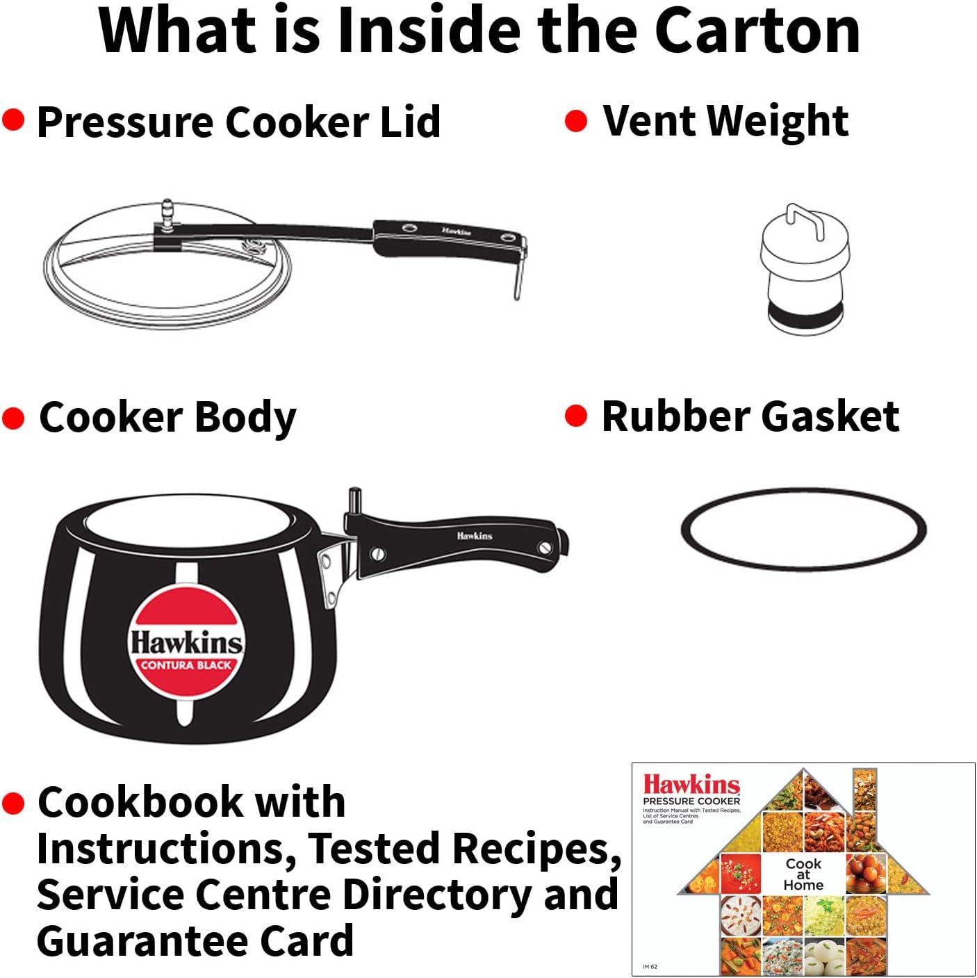 Hawkins 3L Hard Anodized Pressure Cooker: Aluminum, Locking Lid, Cool Touch Handle, Hand Wash, Black