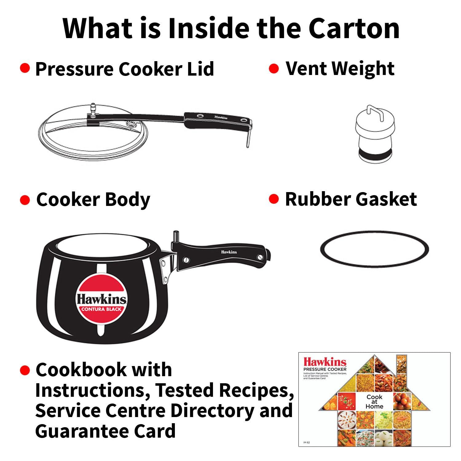 Hawkins 3L Hard Anodized Pressure Cooker: Aluminum, Locking Lid, Cool Touch Handle, Hand Wash, Black