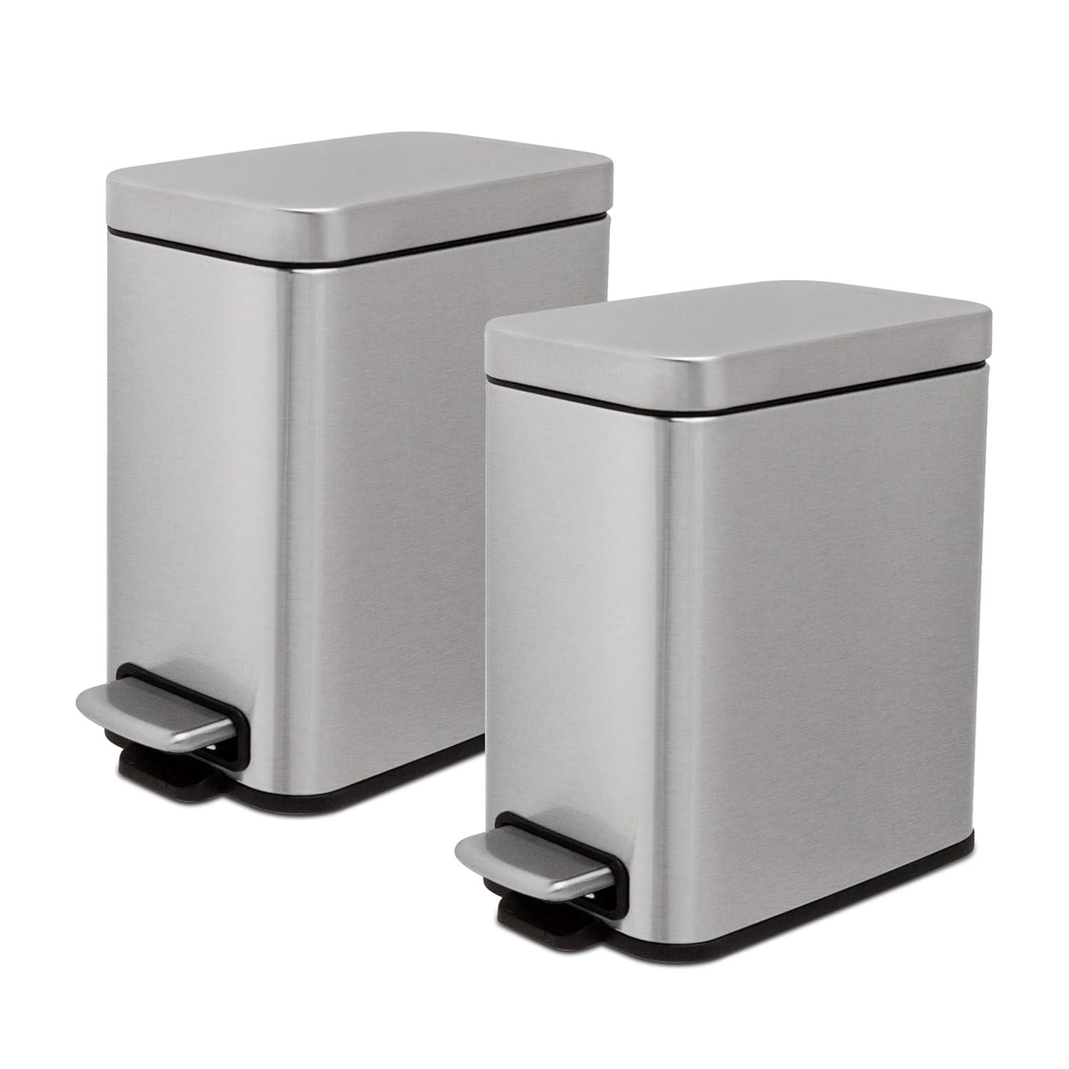 Slim Stainless Steel Step-On Trash Can Set, 1.3 Gallon