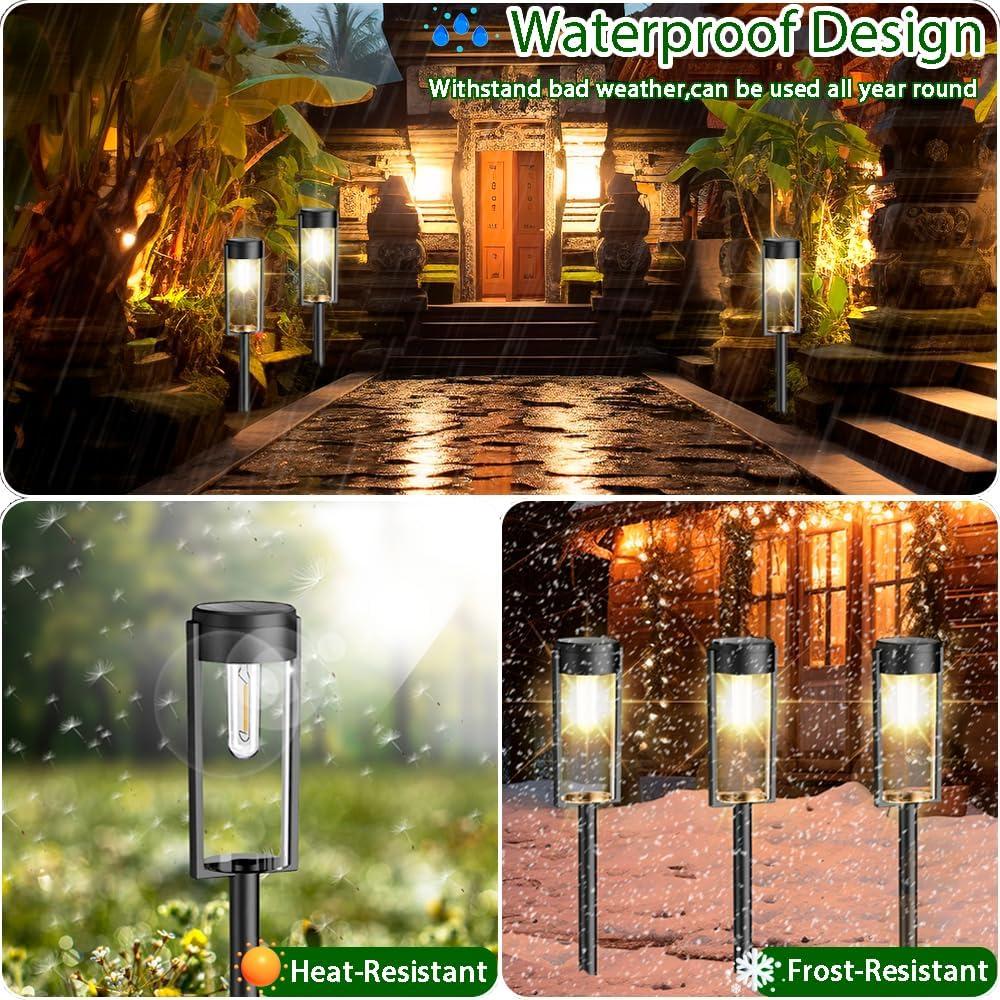 BITPOTT Solar Garden Lighting 8Pack Edison Bulbs Solar Powered Outdoor Pathway Light for Driveway