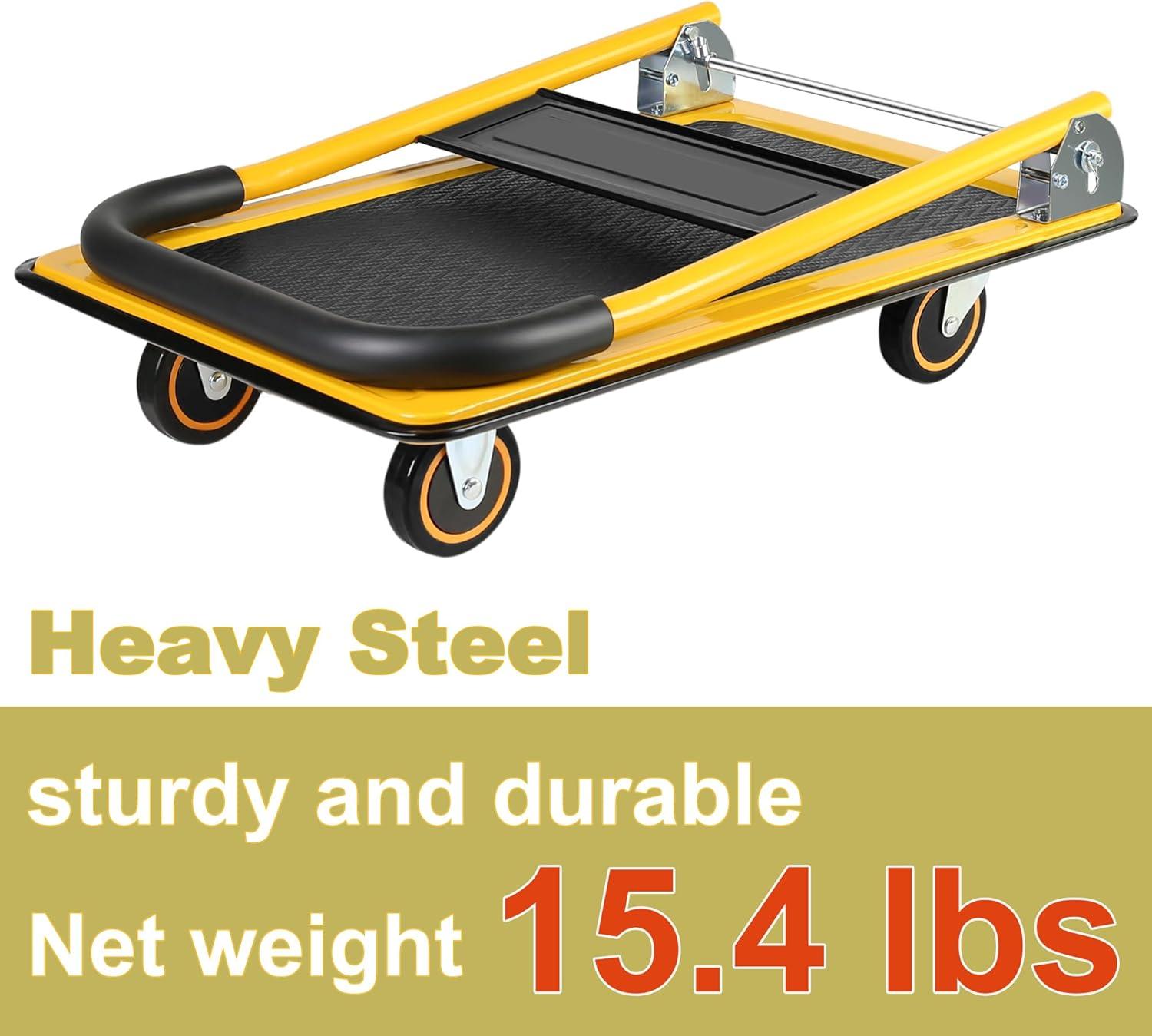 Yellow Foldable Steel Platform Hand Cart with Wheels