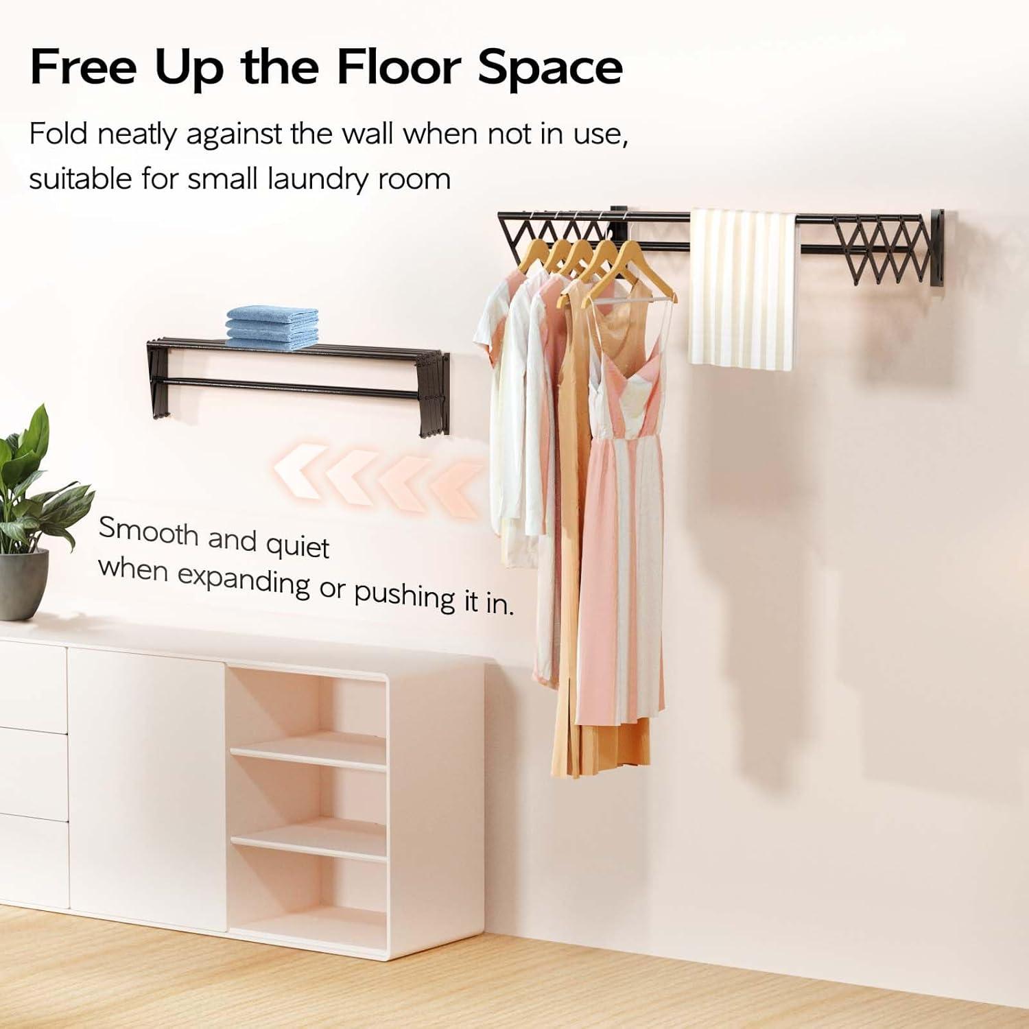 Black Stainless Steel Wall Mounted Foldable Drying Rack with 7 Rods