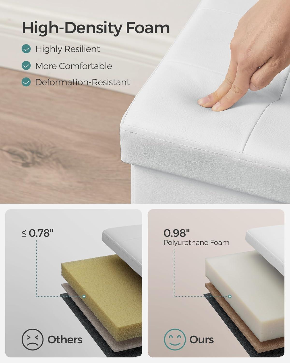 SONGMICS 30 Inches Folding Storage Ottoman Bench with Flipping Lid White