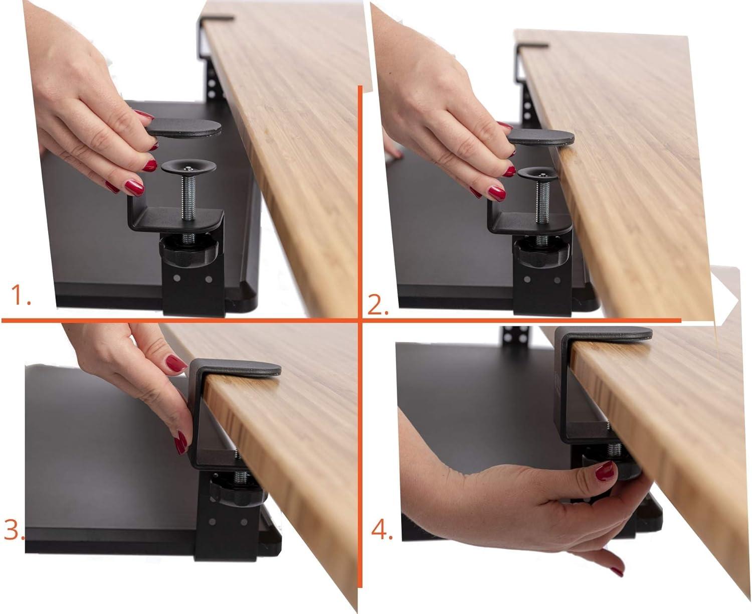 Stand Up Desk Store Clamp-On Retractable Adjustable Keyboard Tray / Under Desk Keyboard Tray | Increase Comfort And Usable Desk Space | For Desks Up To 1.5"