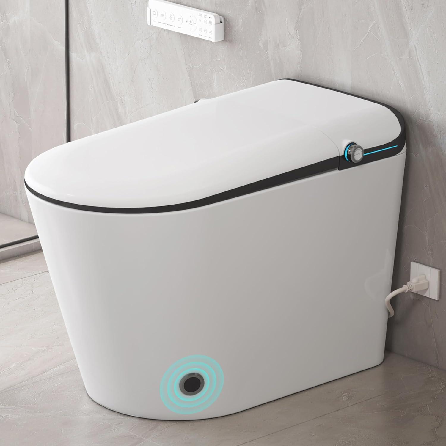 Elongated Smart Bidet Toilet with Heated Seat, Sensor-Activated Lid, Auto & Blackout Flush, Night Light (Remote Included)