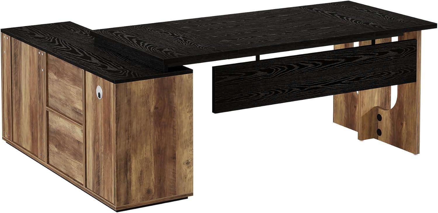 Tribesigns 74.8 Inch Executive Desk, Large Office Desk with Cabinet, L Shaped Computer Table with Shelves and CPU Storage, Modern Home Office Desks Business Furniture Workstation Set