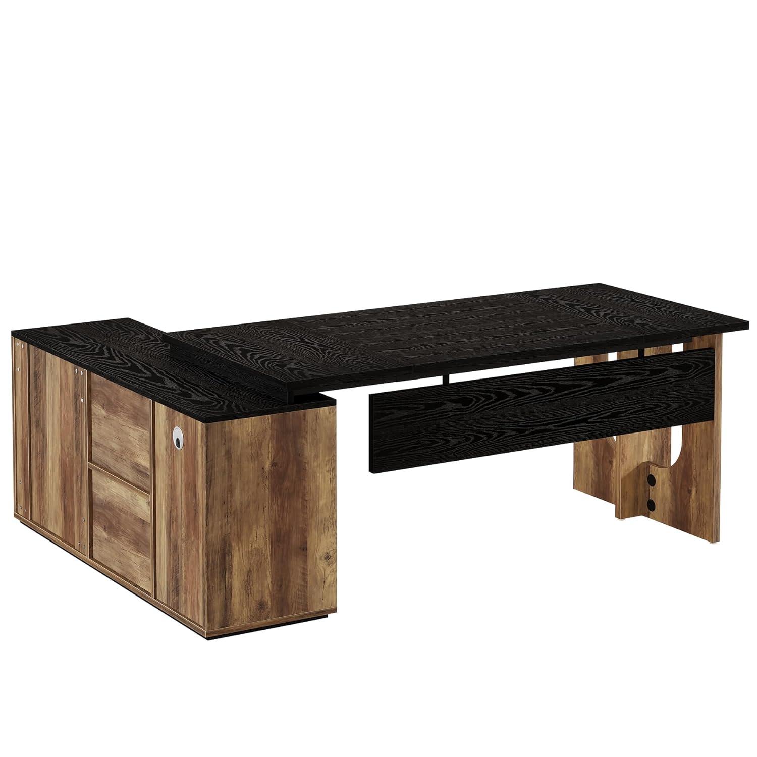 Tribesigns 74.8 Inch Executive Desk, Large Office Desk with Cabinet, L Shaped Computer Table with Shelves and CPU Storage, Modern Home Office Desks Business Furniture Workstation Set