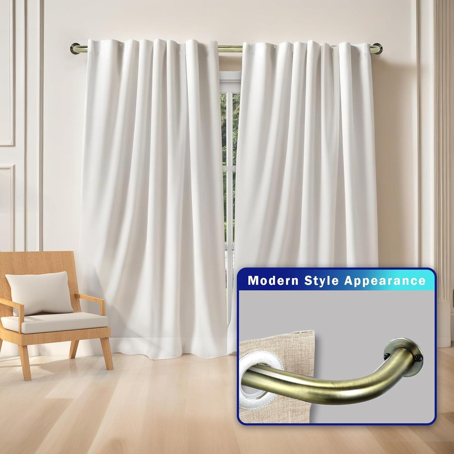 Urbanest Energy Saving Wrap Around Black Out Room Darkening Adjustable Window Curtain Metal Rod Set Heavy Duty, 1" Diameter, Antique Brass, 48"-84"