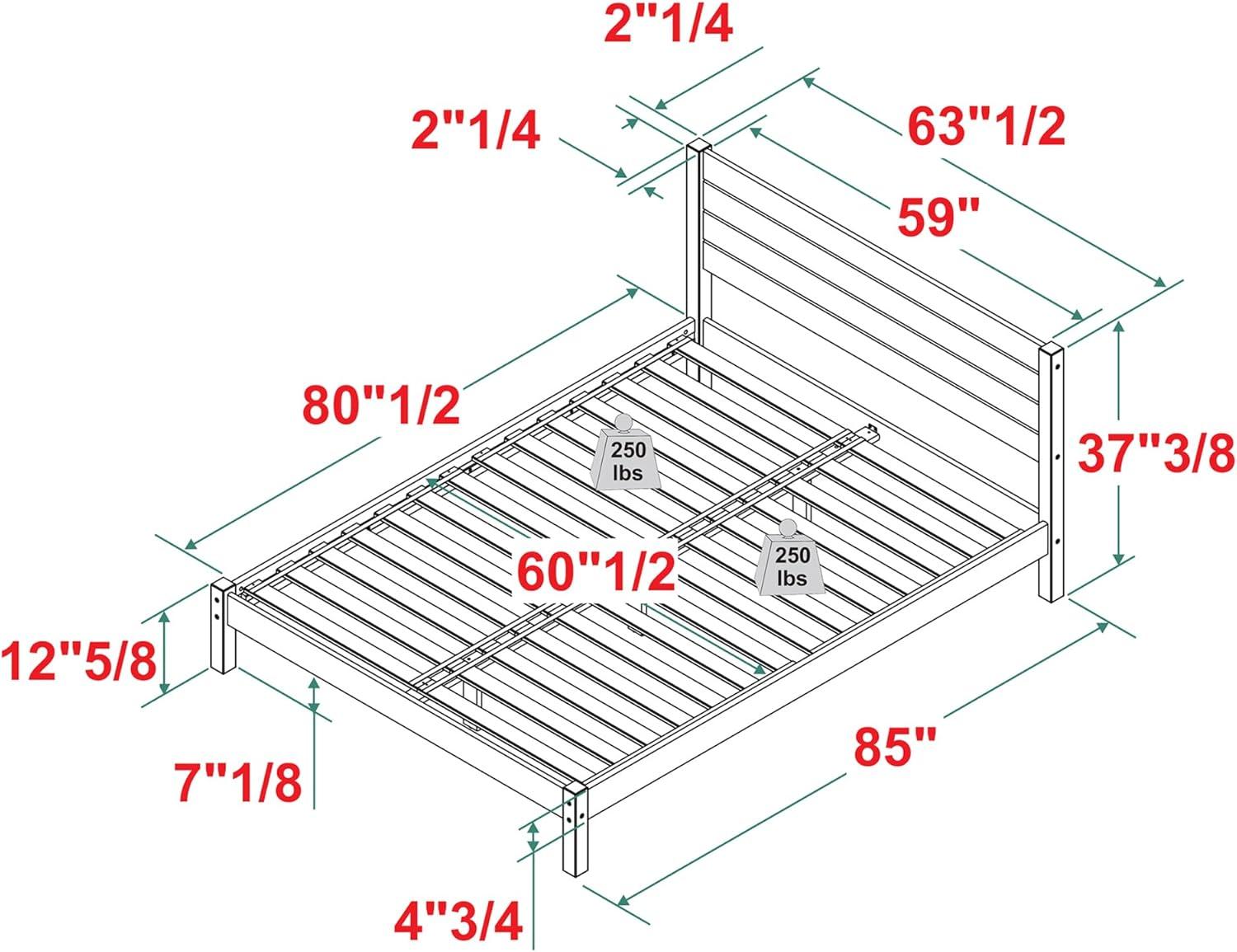 Walker Edison Minimalist Low Solid Wood Queen Bedframe, Natural Pine