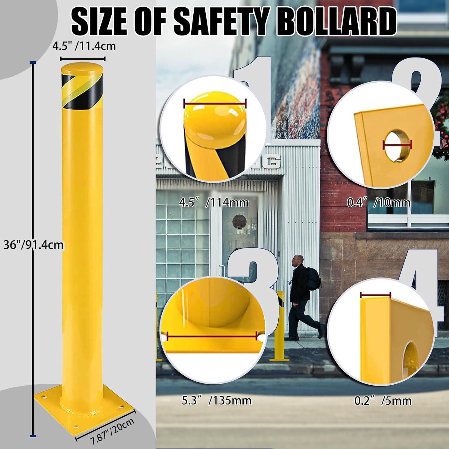 Safety Bollard Post, Steel Bollards,Parking Bollard, Yellow Powder Coated Safety Parking Barrier Post, for Traffic Sensitive Areas (2, 42"H*3.5"D)
