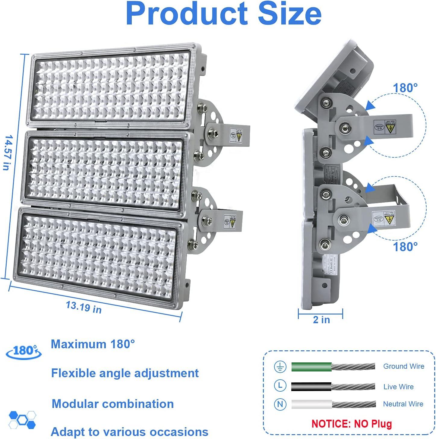 KeKeou LED Flood Light 300W Stadium Light 30000LM Super Bright Outdoor LED Flood Lights with 3 Adjustable Heads 6500K IP67 Waterproof for Playground Lawn